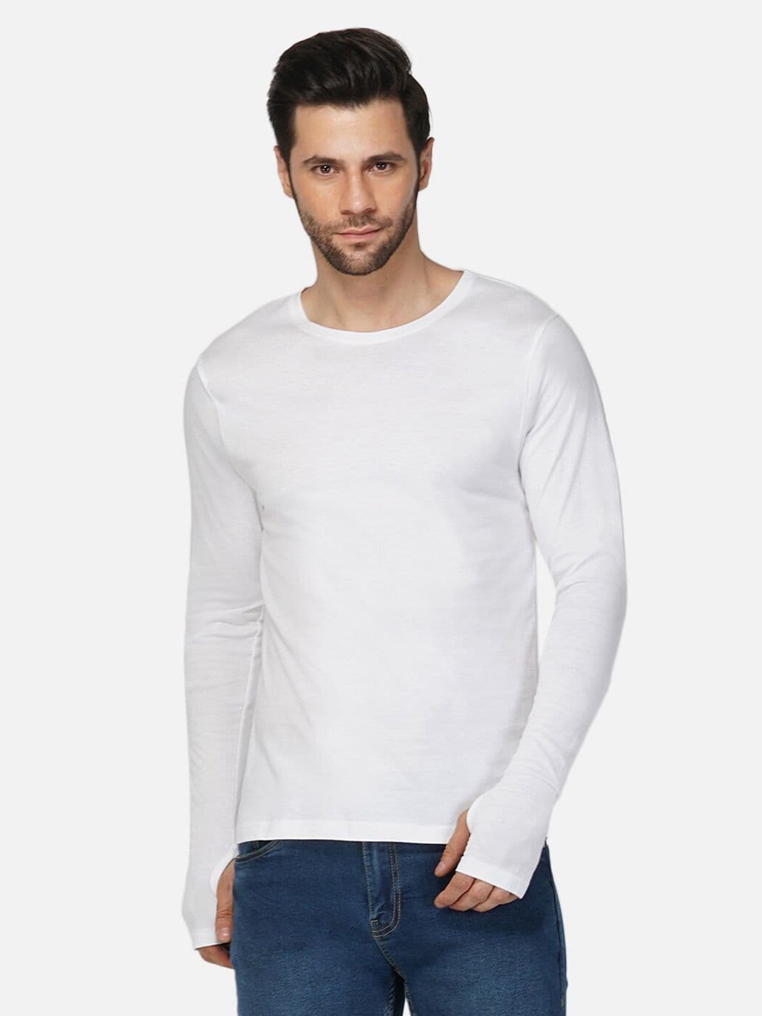 appulse Men White Round Neck Cotton Long Sleeves Casual T-shirt - view 1
