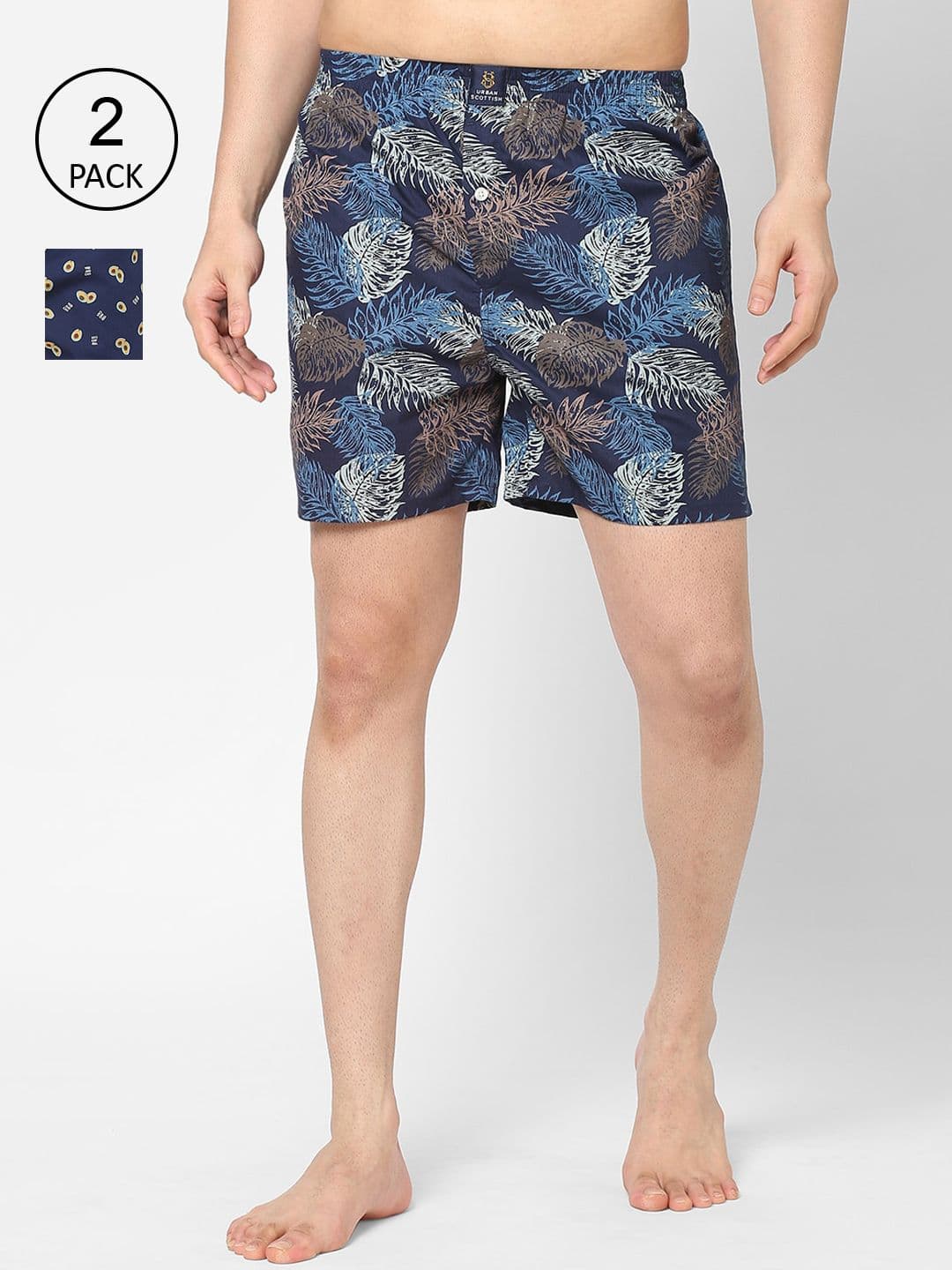 URBAN SCOTTISH Men Pack of 2 Navy Blue Printed Cotton Boxers - view 1