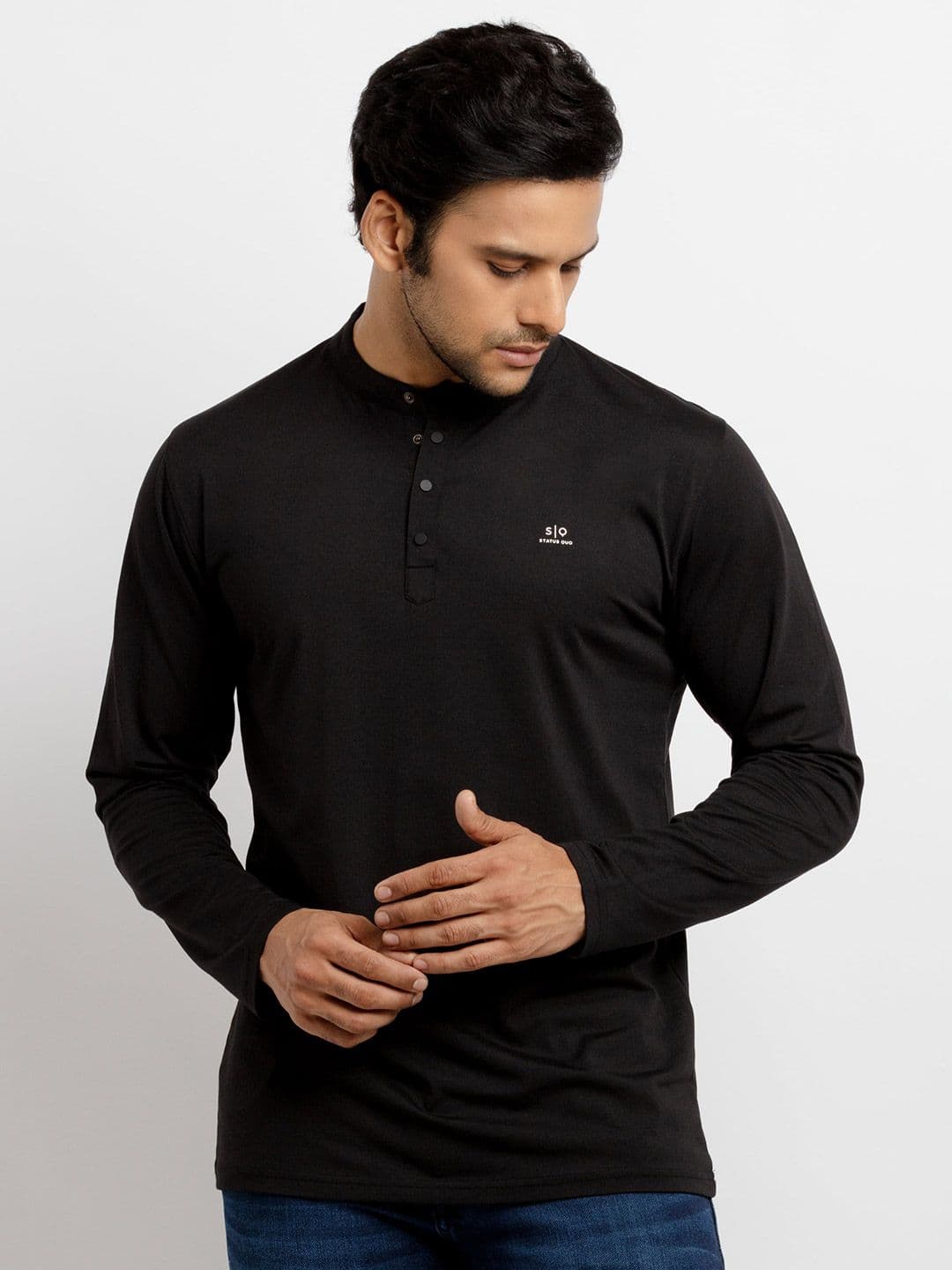 Status Quo Men Black Henley Neck T-shirt - view 1