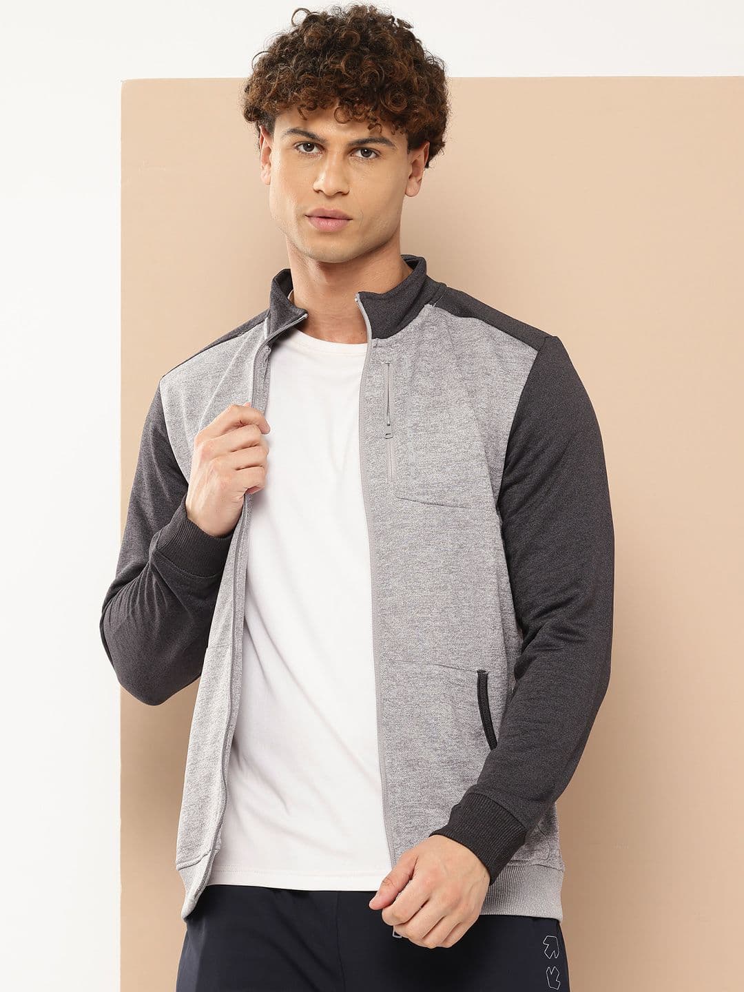 Alcis Men Gray & Black Colourblocked Running Bomber Jacket - view 1