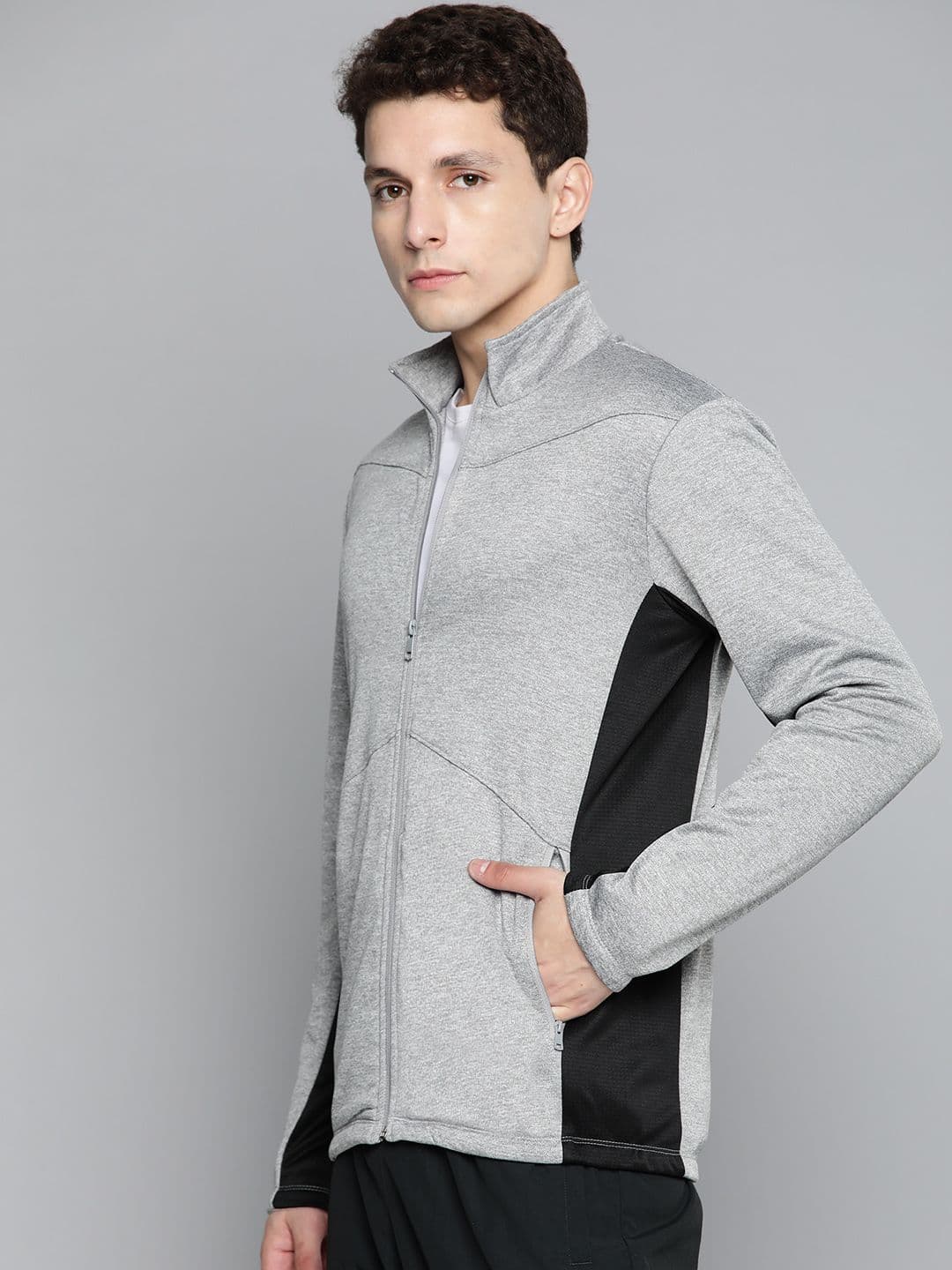 Alcis Men Grey Melange & Black Colourblocked Sweatshirt - view 1