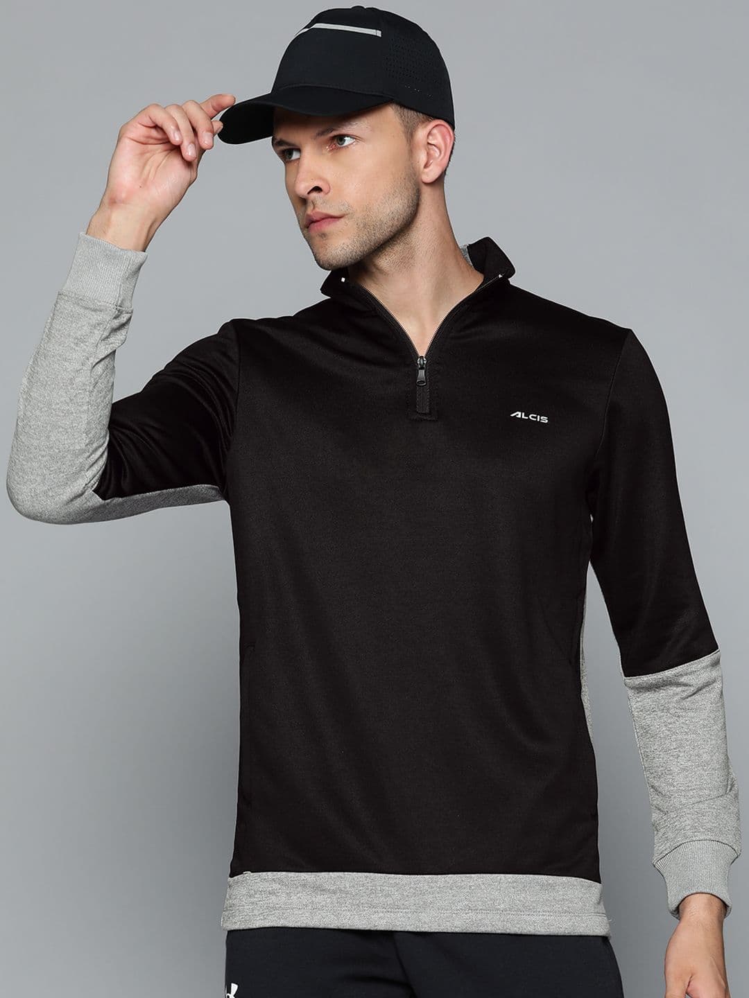 Alcis Men Black & Grey Colourblocked Sweatshirt - view 1