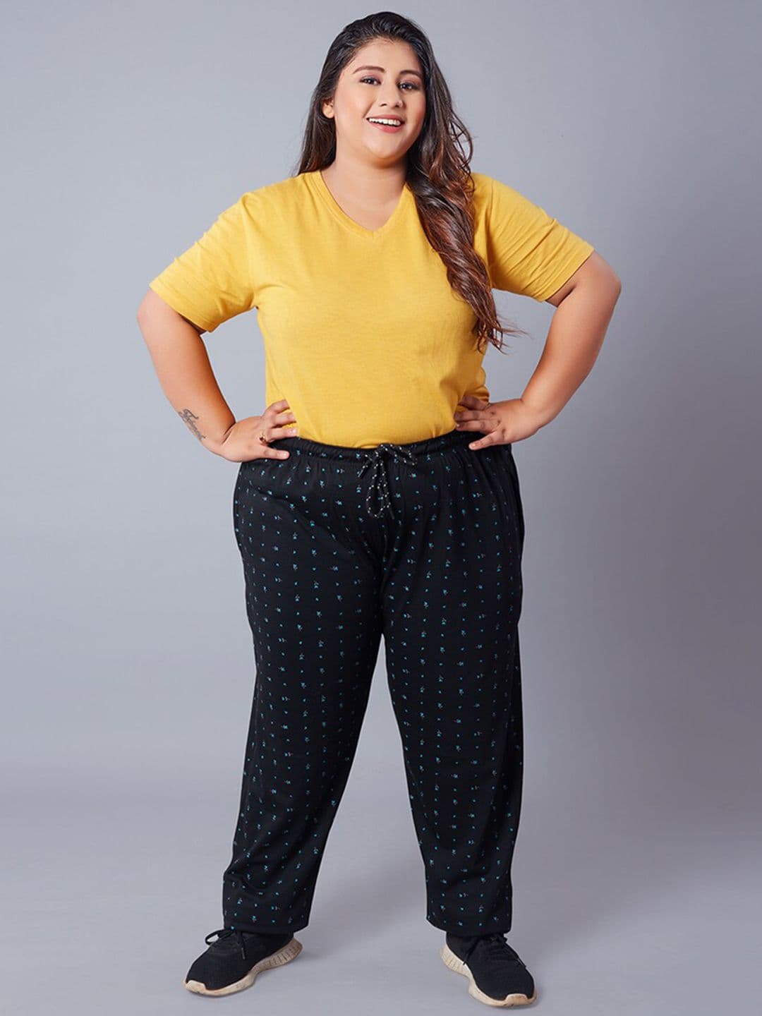 CUPID Plus Size Women Black Printed Cotton Lounge Pants - view 1