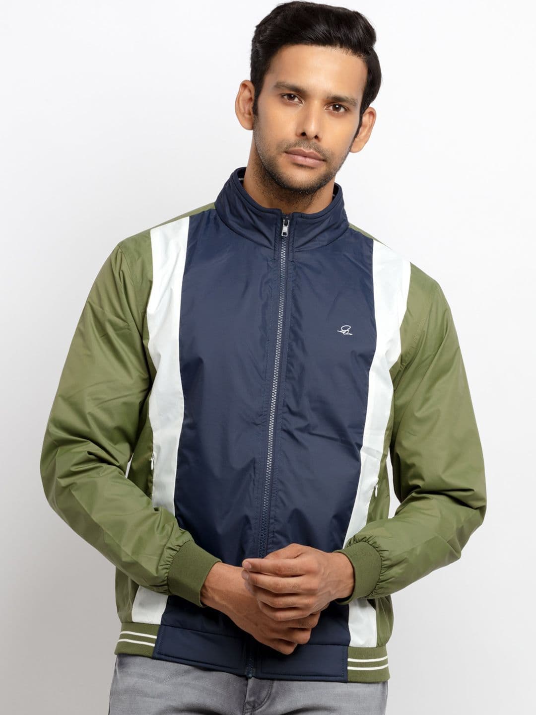 Status Quo Men Green Colourblocked Bomber - view 1