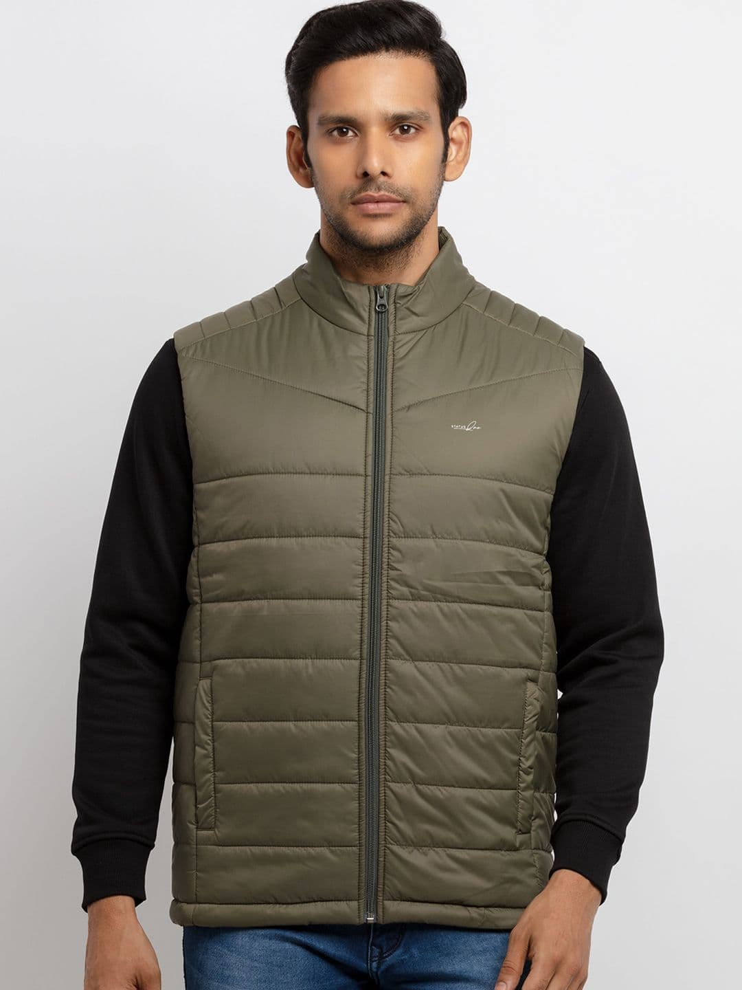 Status Quo Men Olive Green Padded Jacket - view 1