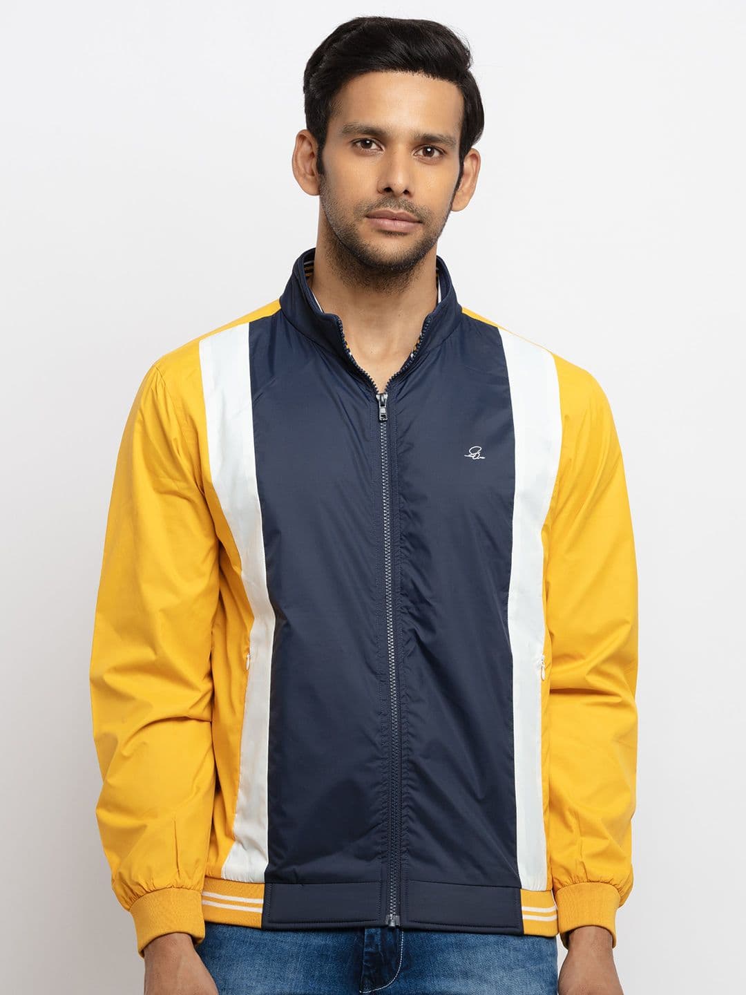 Status Quo Men Gold-Toned Colourblocked Sporty Jacket - view 1