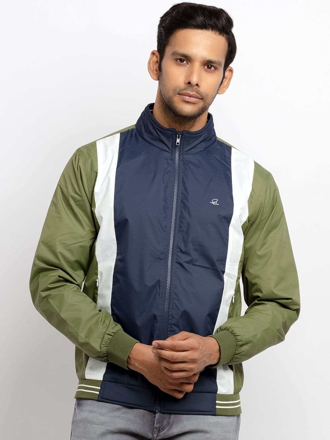 Status Quo Men Green Colourblocked Bomber Jacket - view 1