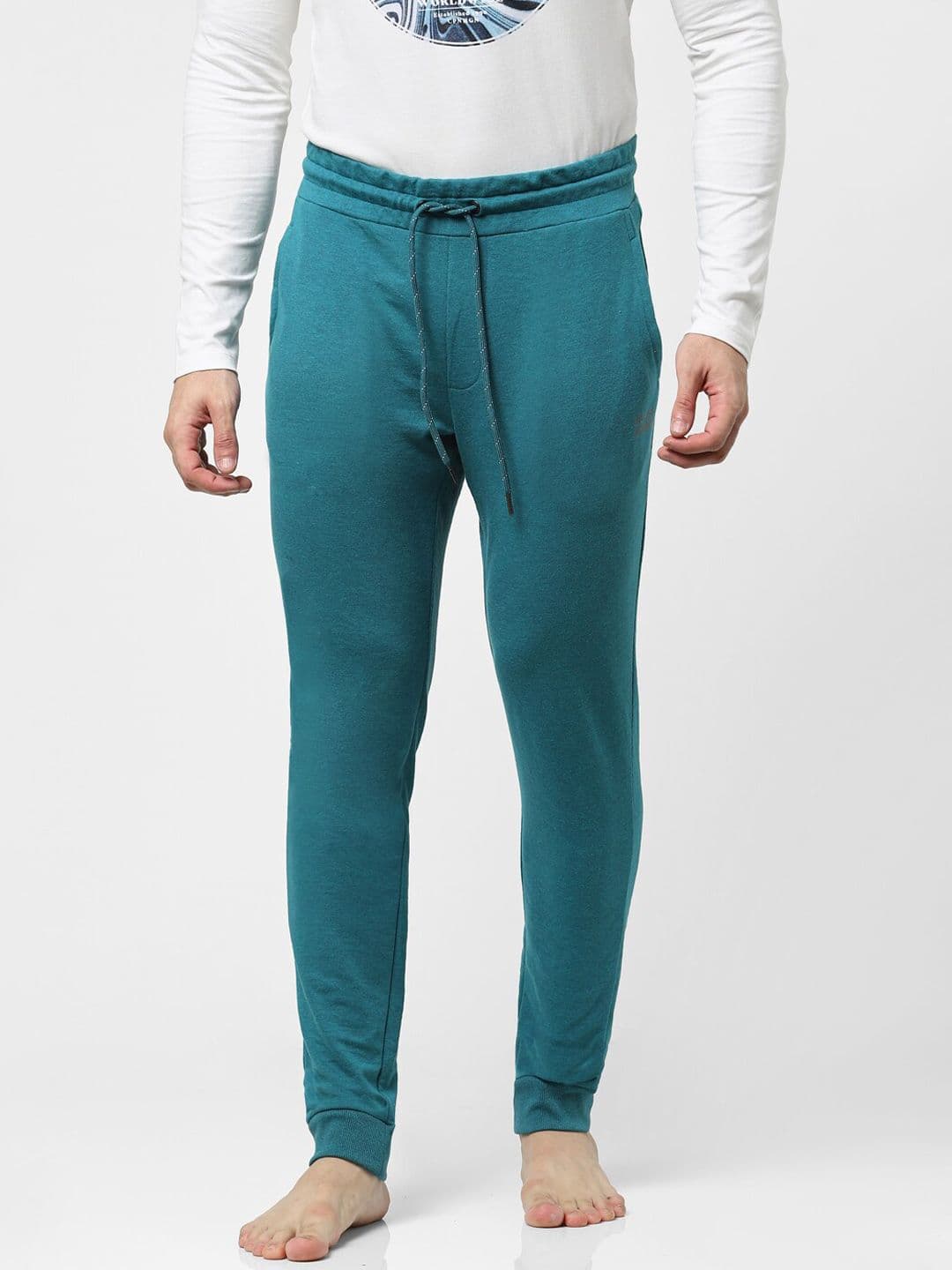 Jack & Jones Men Teal Blue Solid Cotton Lounge Pants - view 1