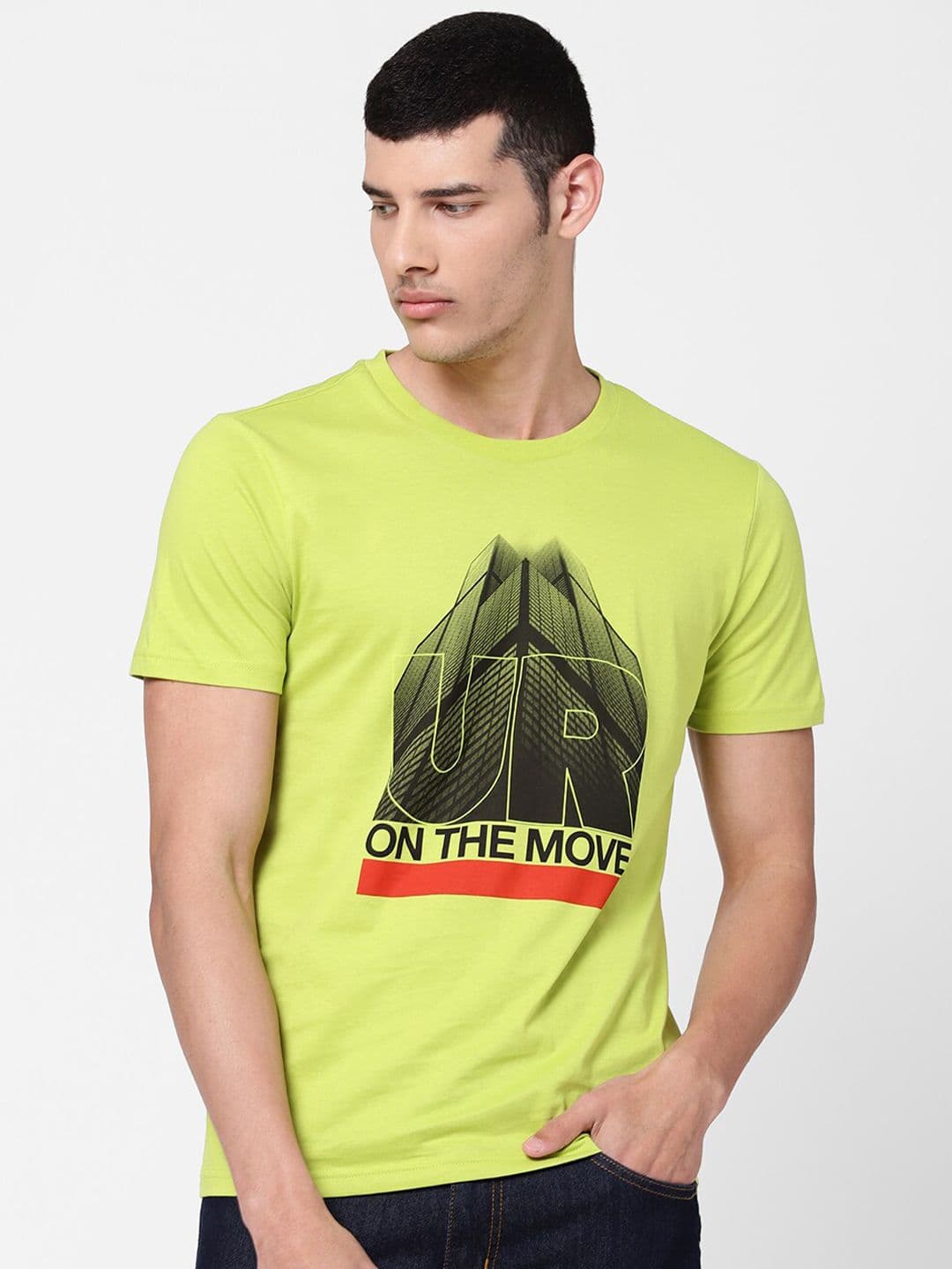Lee Men Lime Green Typography Printed Slim Fit T-shirt - view 1