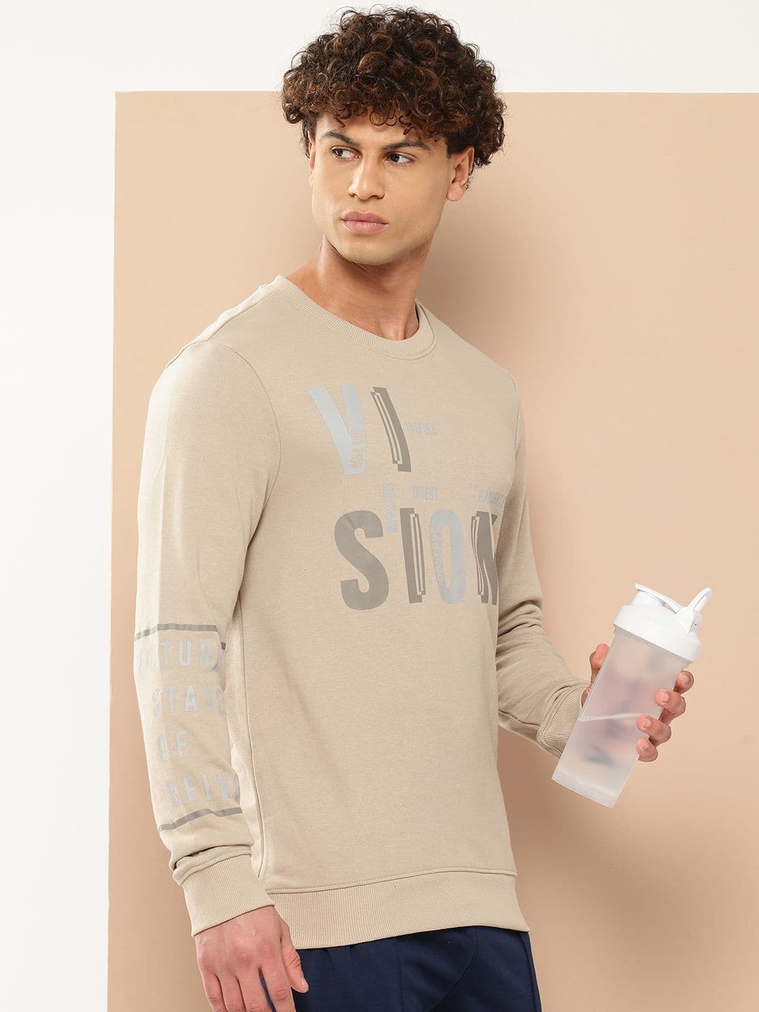Alcis Men Cream-Coloured Printed Sweatshirt - view 1
