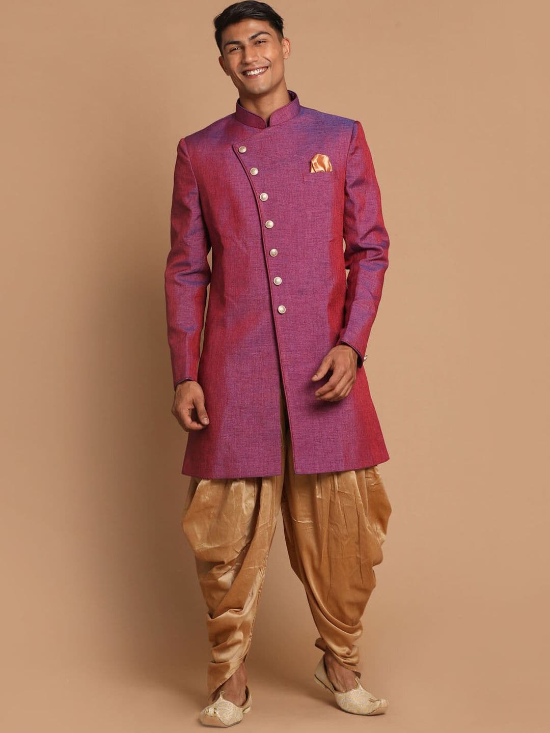 VASTRAMAY Men Silk Blend Sherwani With Dhoti Pants - view 1