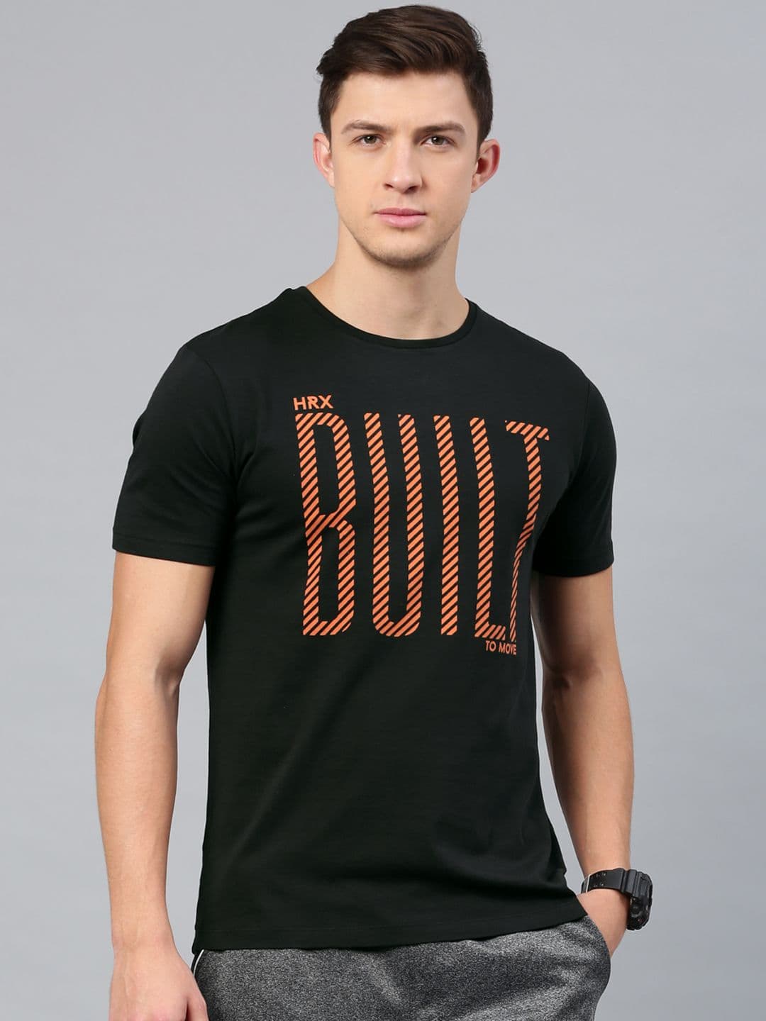 HRX by Hrithik Roshan Men Black Printed Cotton Cotton T-shirt - view 1