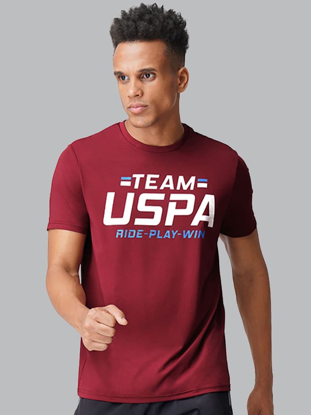 U.S. Polo Assn. U S Polo Assn Men Maroon Typography Printed Slim Fit Athleisure T-shirt - view 1
