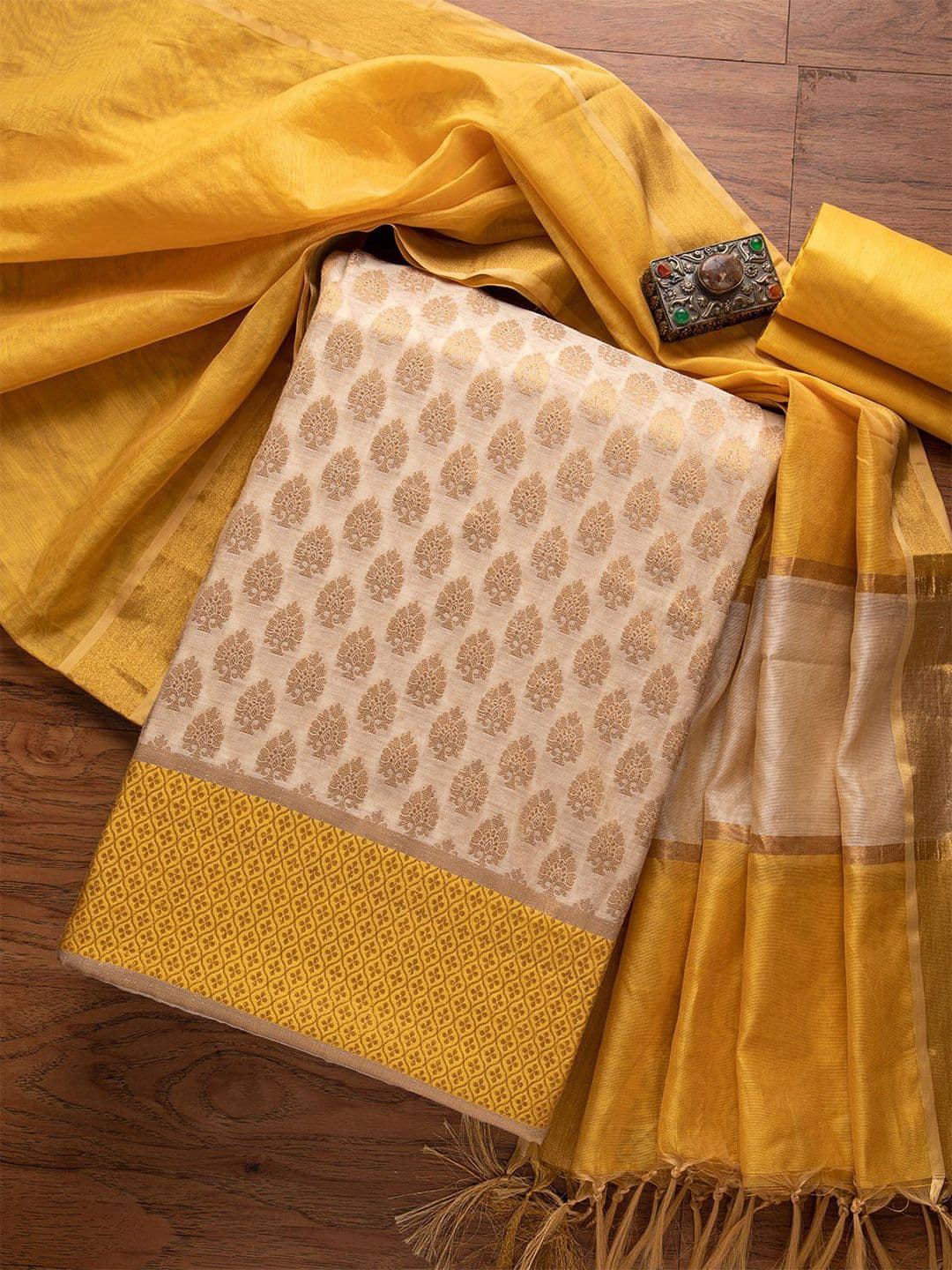 Koskii Women Gold Dress Material - view 1