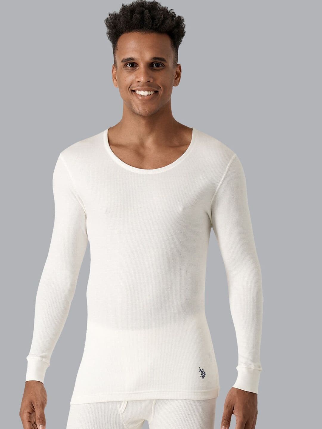 U.S. Polo Assn. Men White Solid Cotton Thermal Top - view 1