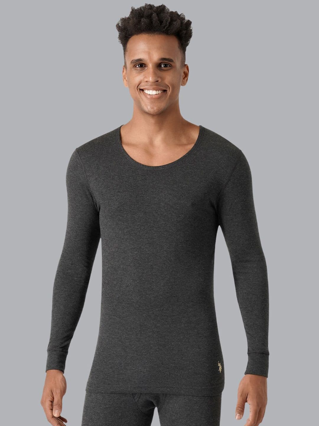 U.S. Polo Assn. Men Grey Melange Solid Thermal Top - view 1