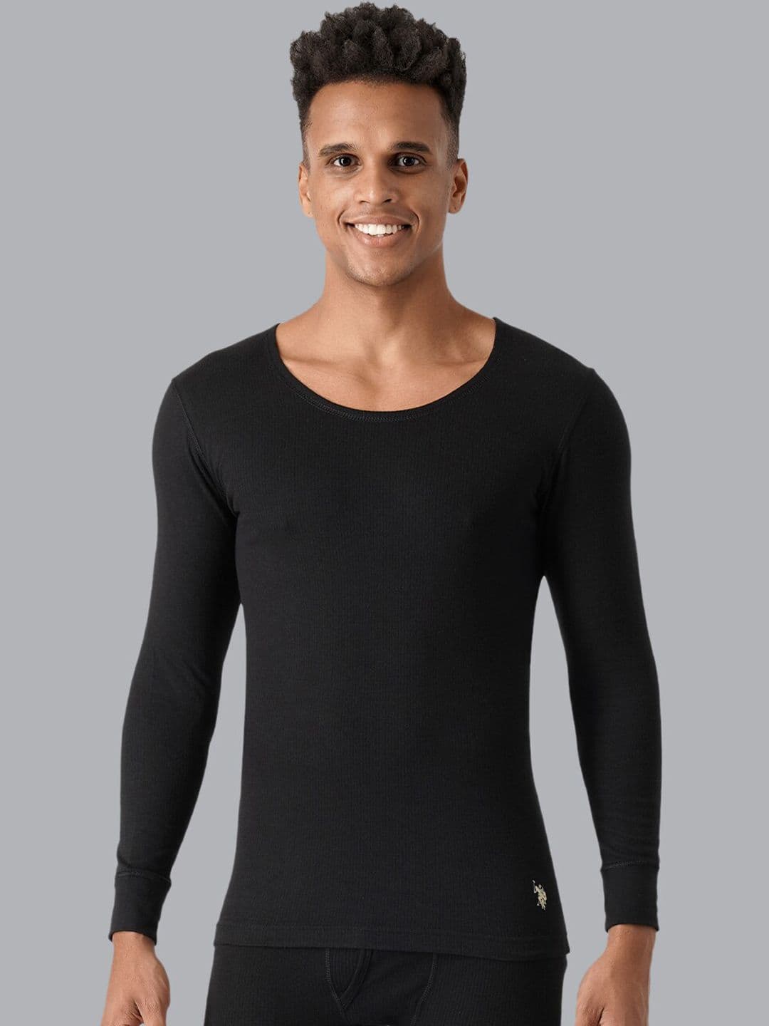 U.S. Polo Assn. Men Black Solid Cotton Thermal Tops - view 1
