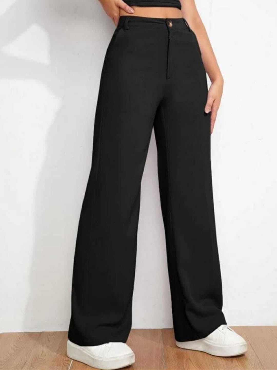 BROADSTAR Women Black Wide Leg Loose Fit High-Rise Trouser - view 1