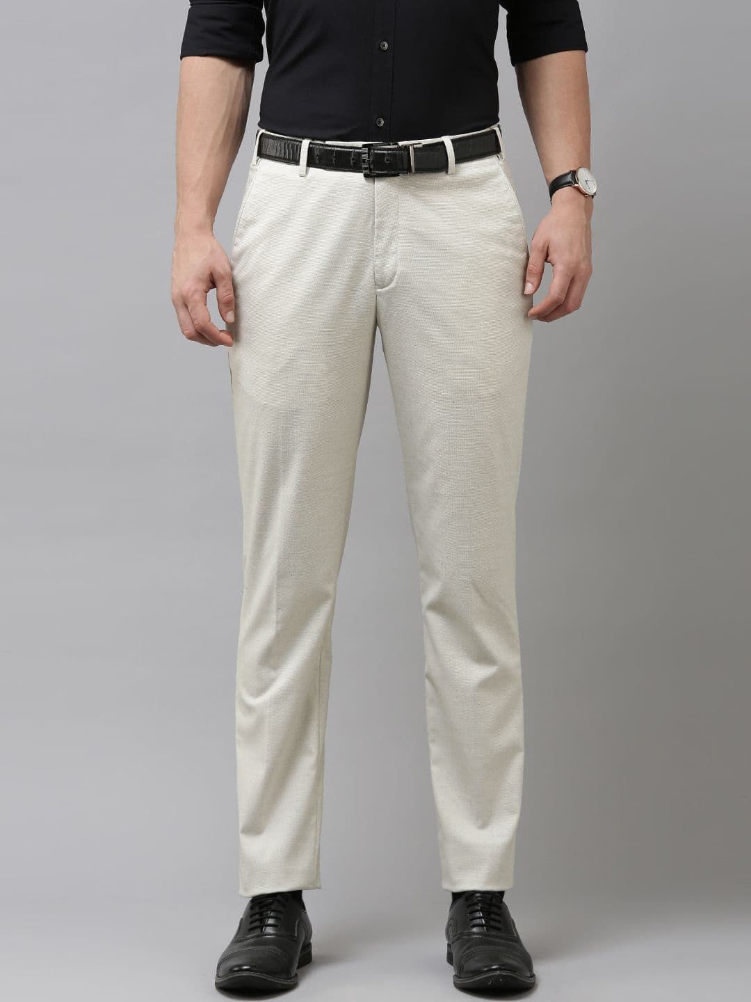 Park Avenue Men Beige Self-Design Formal Trousers - view 1