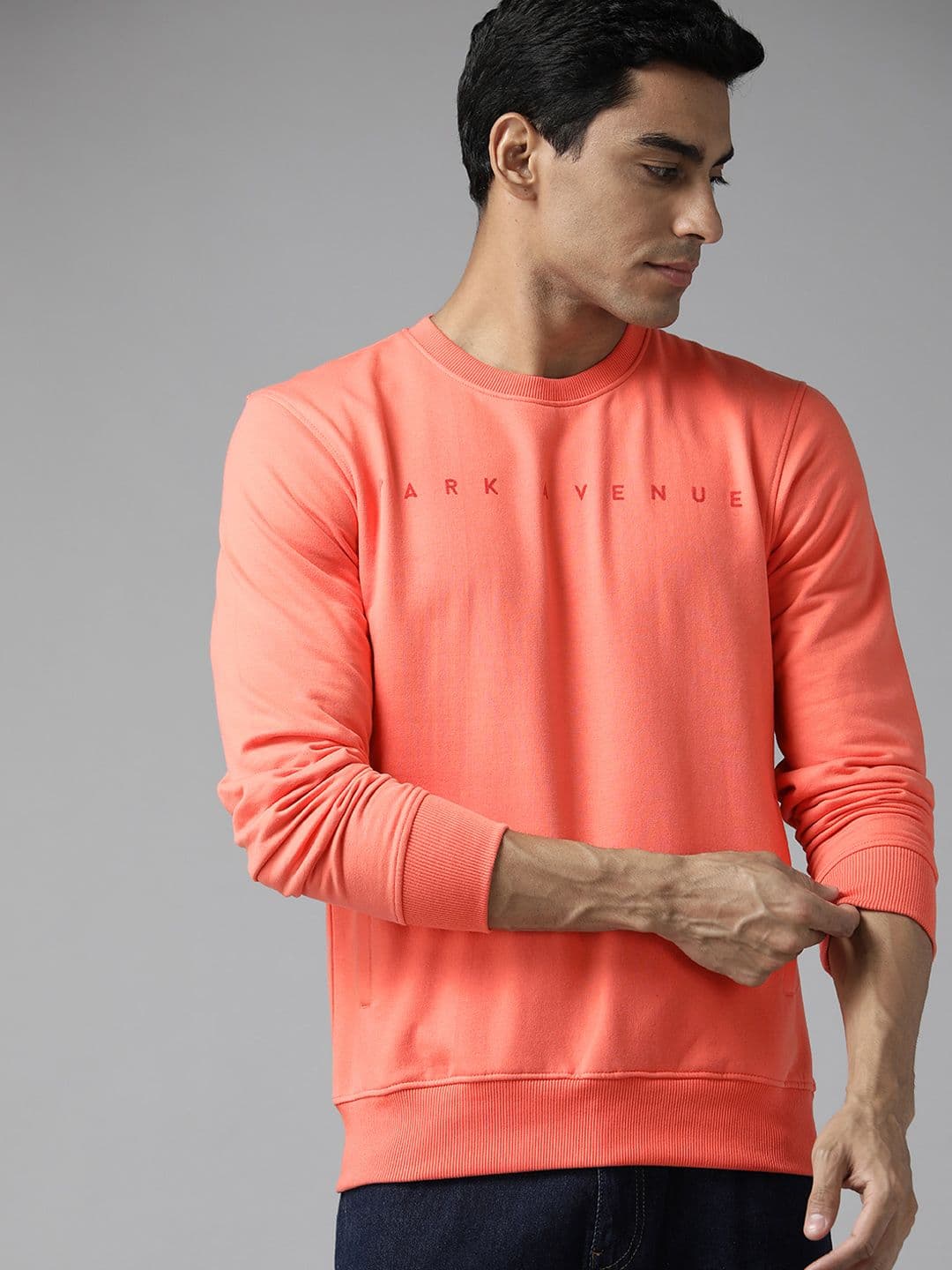 Park Avenue Men Peach-Coloured Solid Sweatshirt - view 1