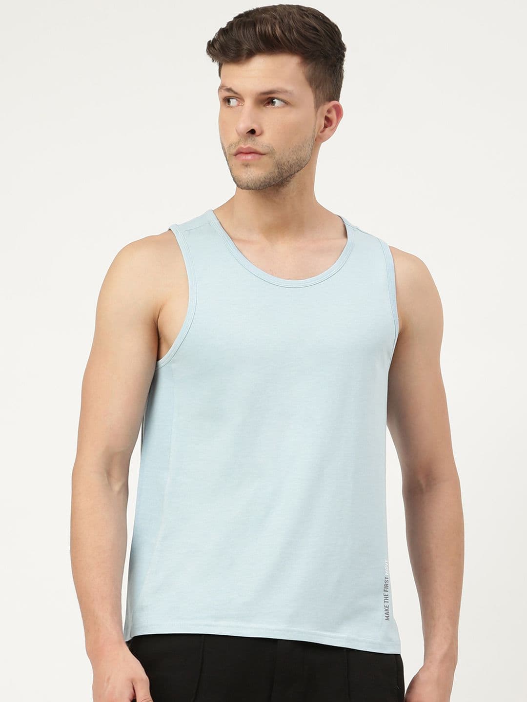 FREECULTR Men Turquoise Blue Solid Bamboo Cotton Gym Vests - view 1