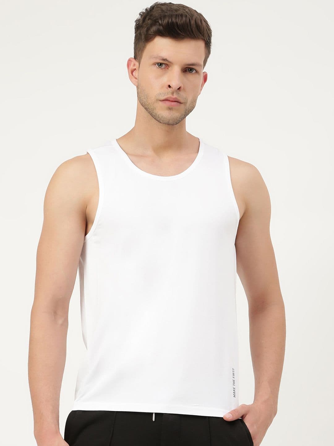 FREECULTR Men White Solid Bamboo Cotton Innerwear Gym Vests - view 1