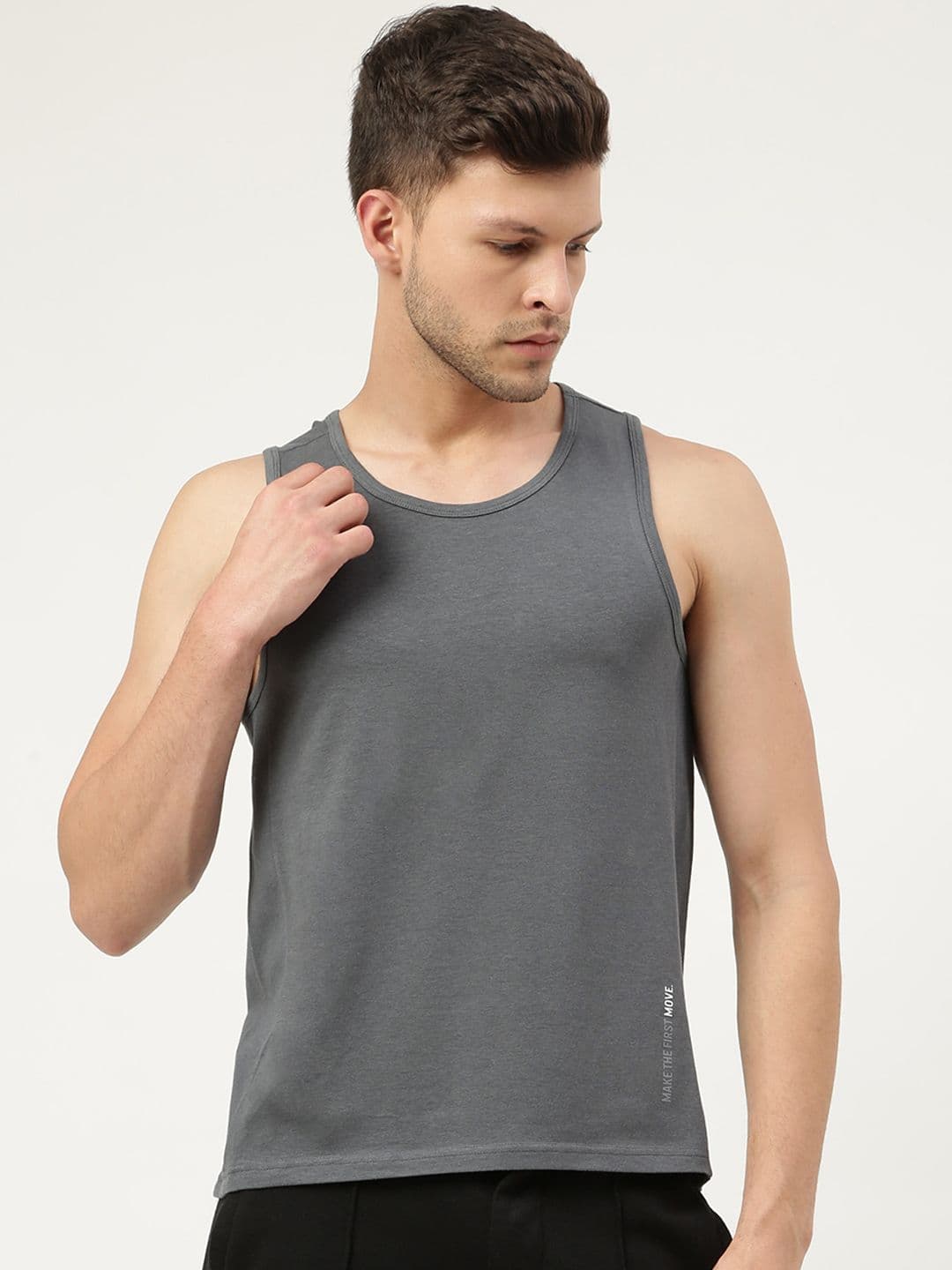 FREECULTR Men Charcoal Grey Solid Bamboo Cotton Innerwear Gym Vests - view 1