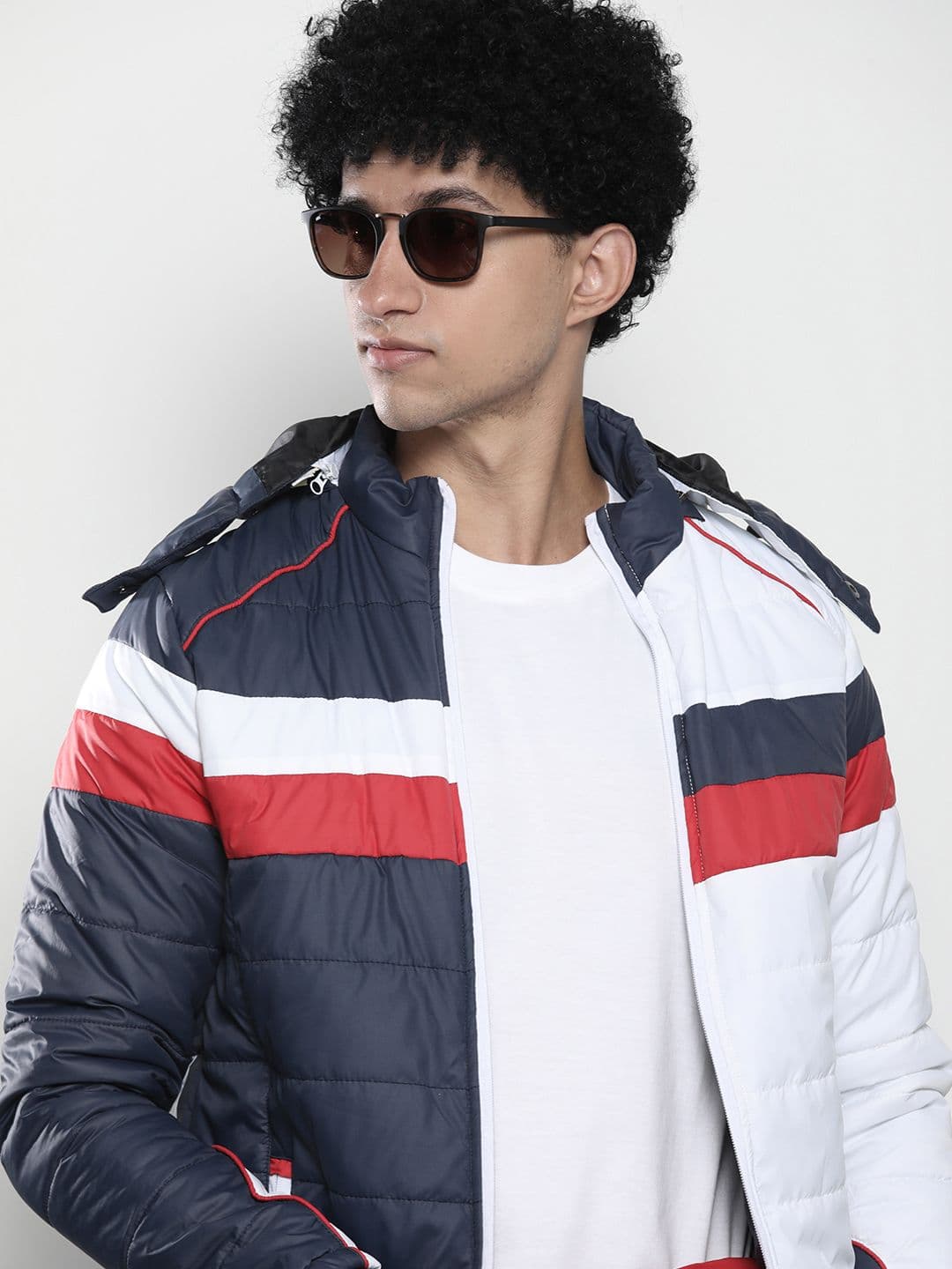 The Indian Garage Co Men Colourblock Puffer Jacket with Detachable Hood - view 1