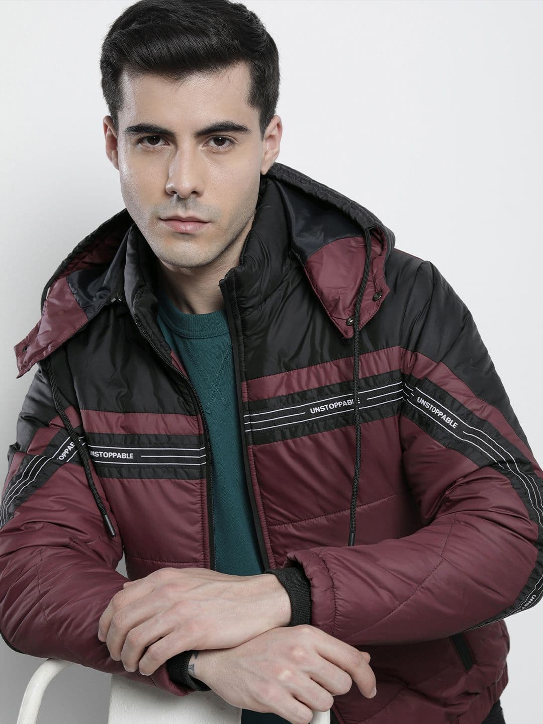 The Indian Garage Co Men Colourblock Zip-Front Hooded Puffer Jacket - view 1