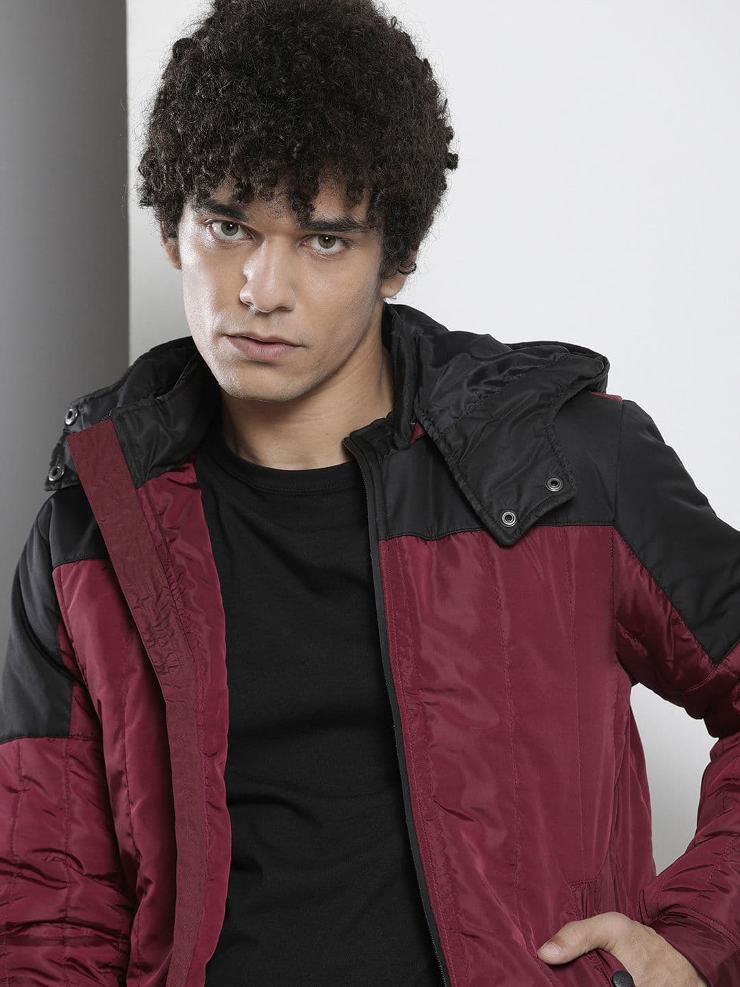 The Indian Garage Co Men Pink Black Colourblocked Padded Jacket - view 1
