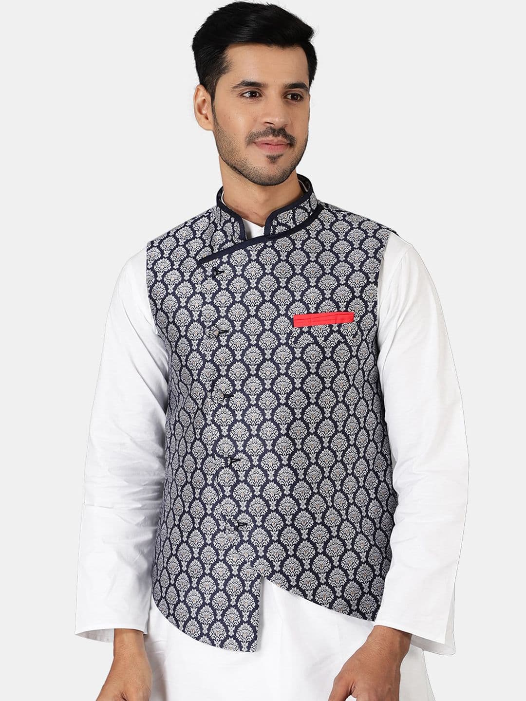 Wintage Men Blue Woven Design Nehru Jackets - view 1