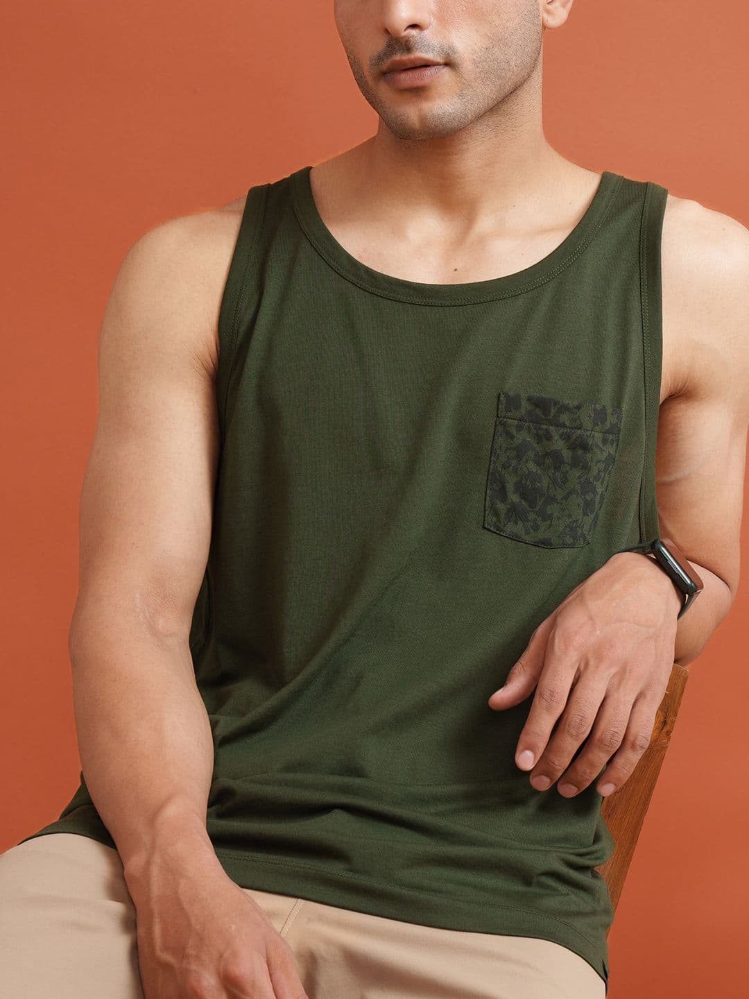 DAMENSCH Men Solid Cotton Regular Fit Pocket Print Tank Top - view 1