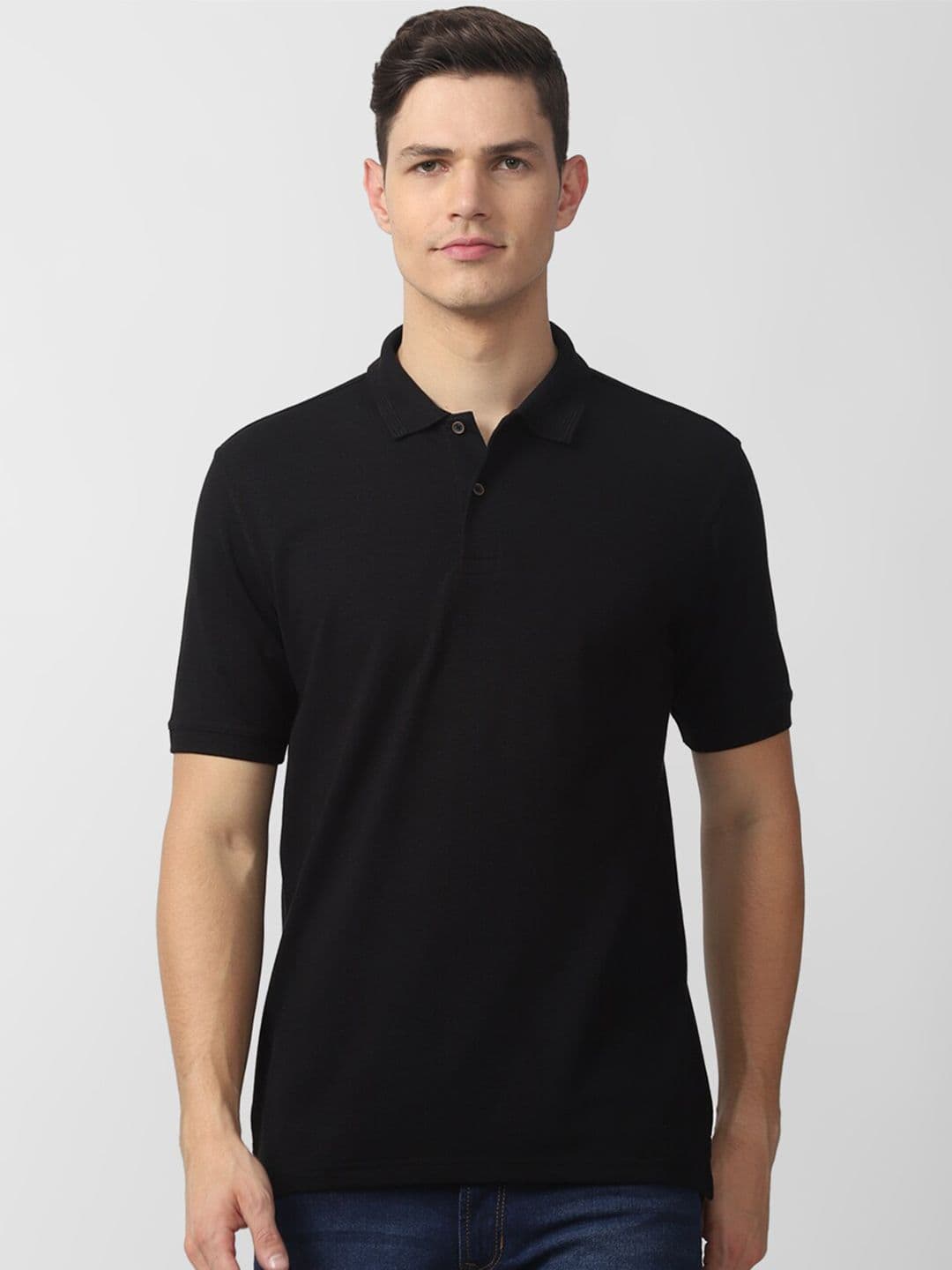 Peter England Casuals Men Black Polo Collar Cotton T-shirt - view 1