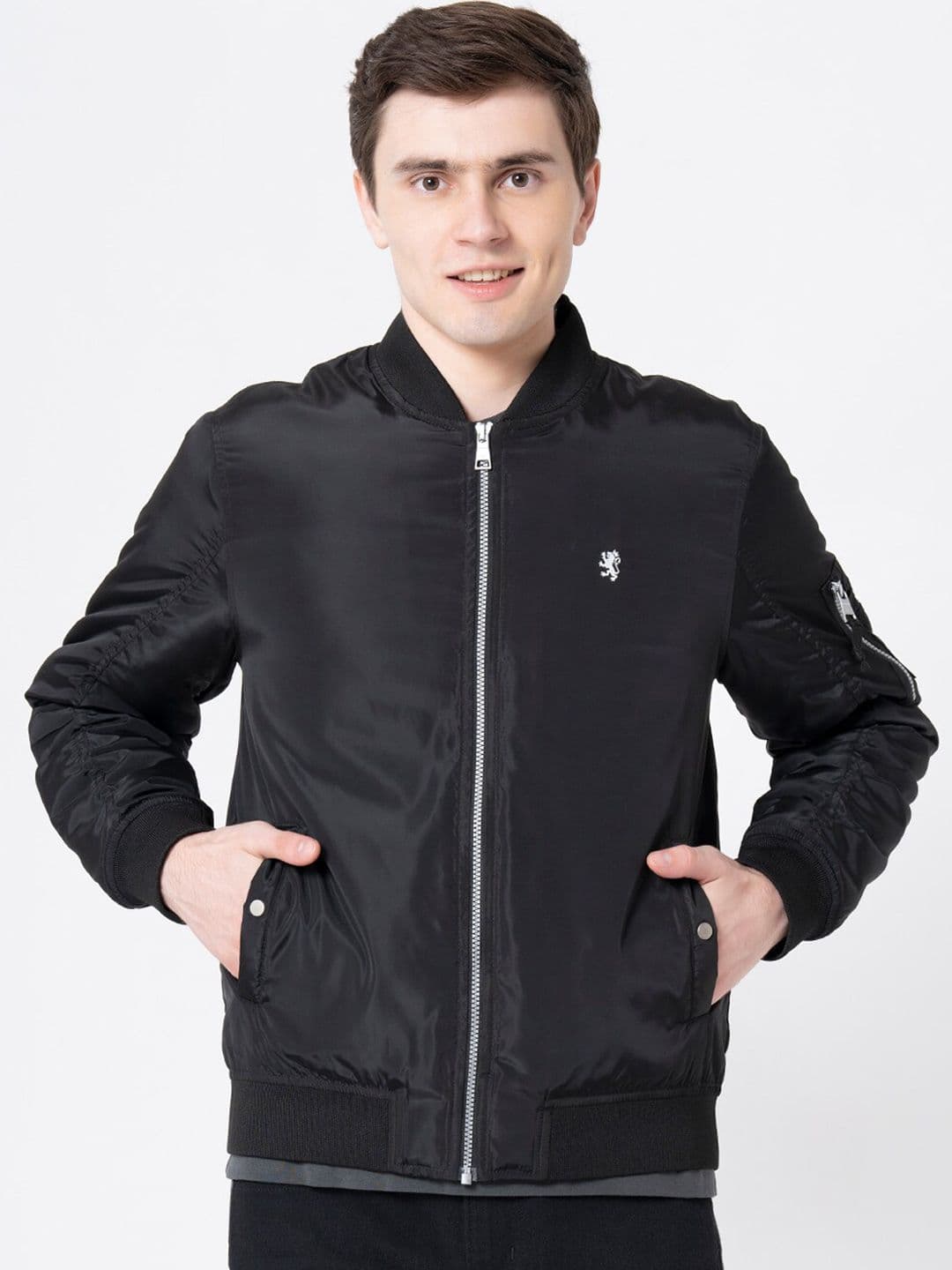 Red Tape Men Black Solid Bomber Jacket - view 1