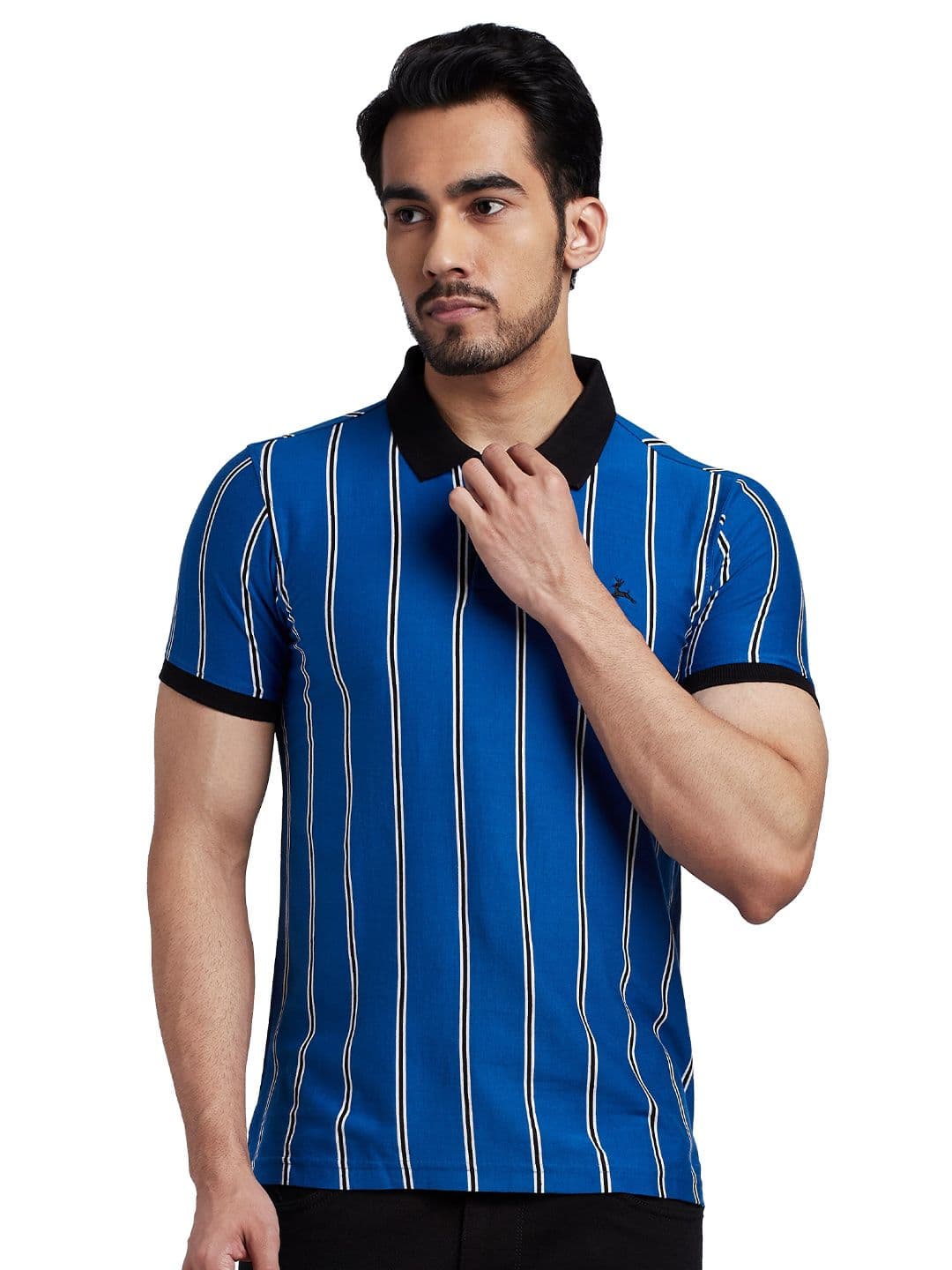 Parx Men Blue Striped Polo Collar Cotton T-shirt - view 1