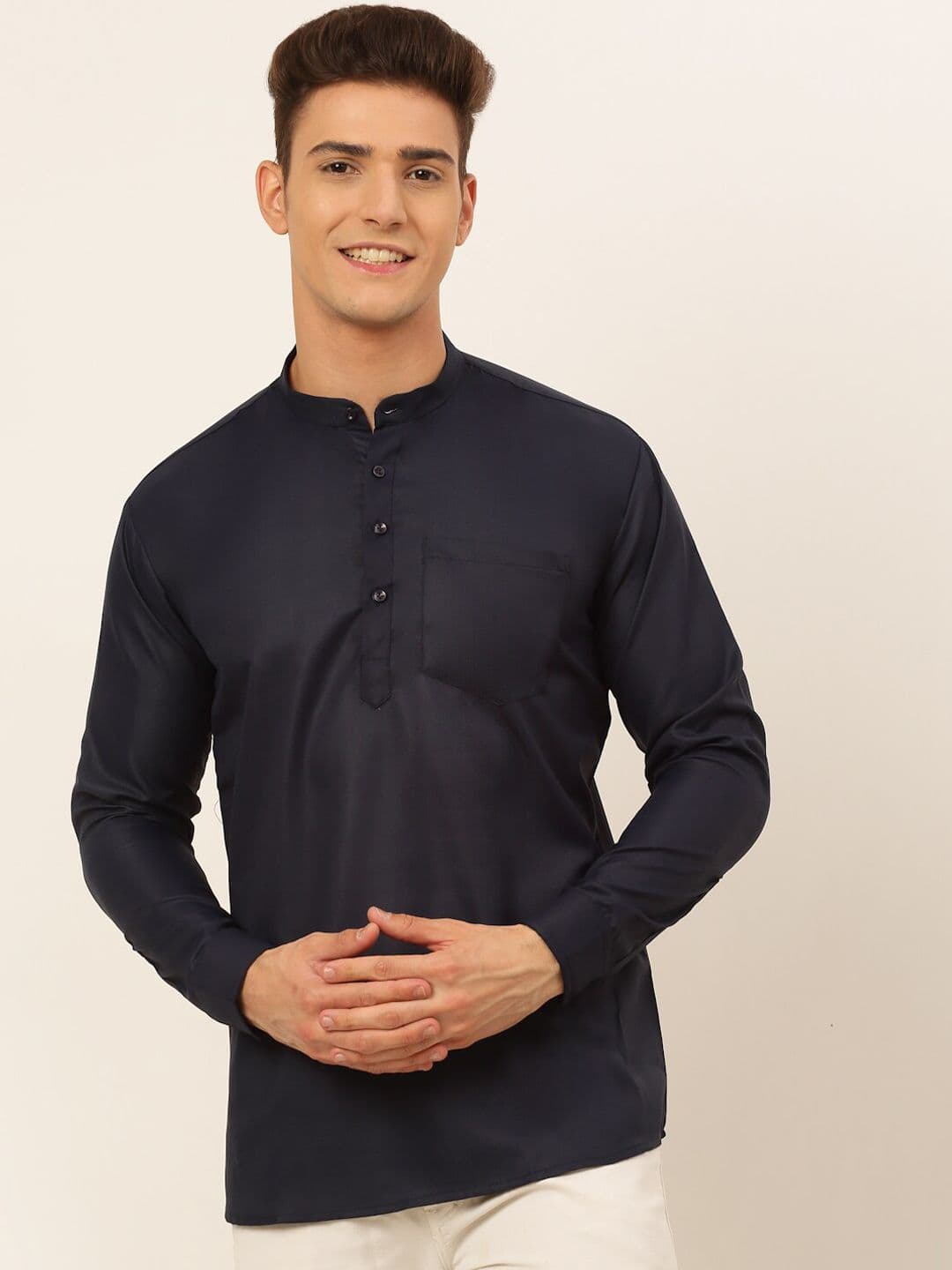 Jompers Men Navy Blue Solid Short Kurtas - view 1