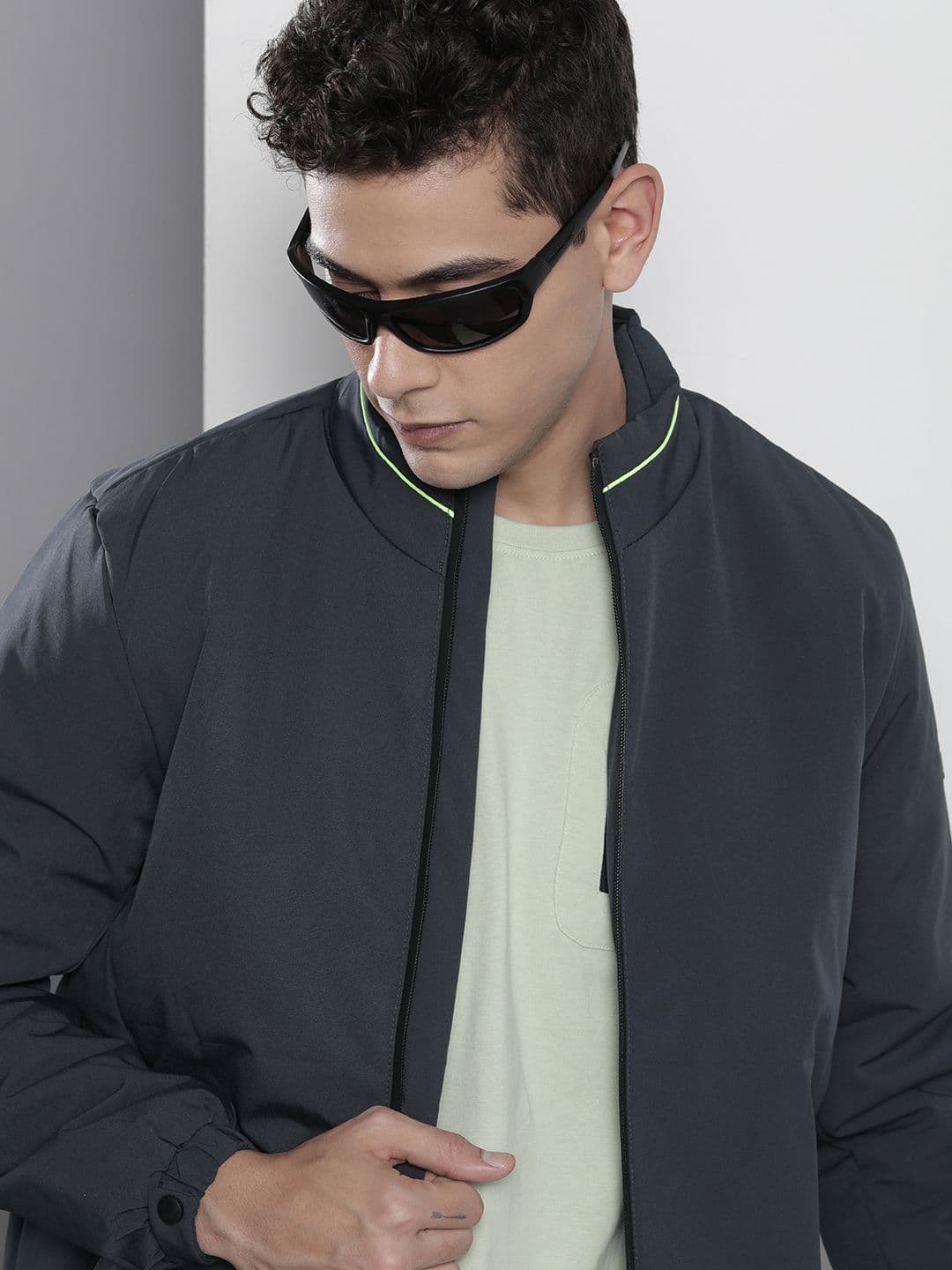 The Indian Garage Co Men Solid Zip-Front Bomber Jacket - view 1