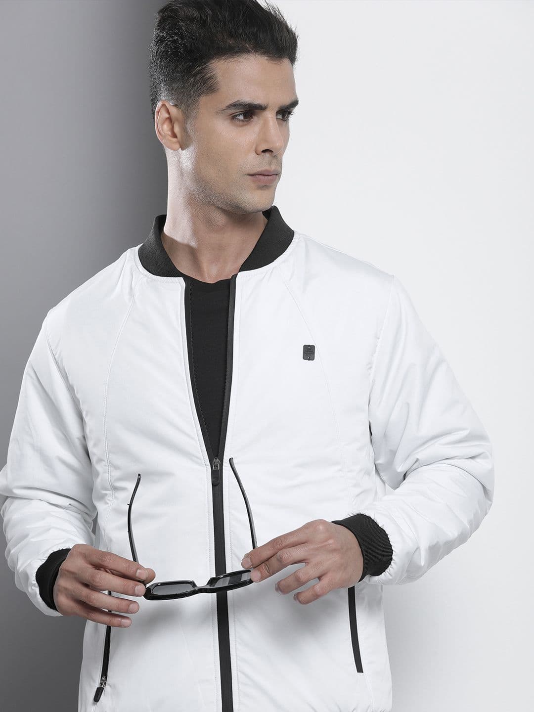 The Indian Garage Co Men Slim Fit Zip-Front Bomber Jacket with Zip Pockets - view 1