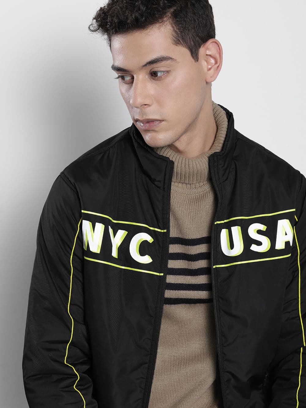 The Indian Garage Co Men Typographic Print Zip-Front Biker Jacket - view 1