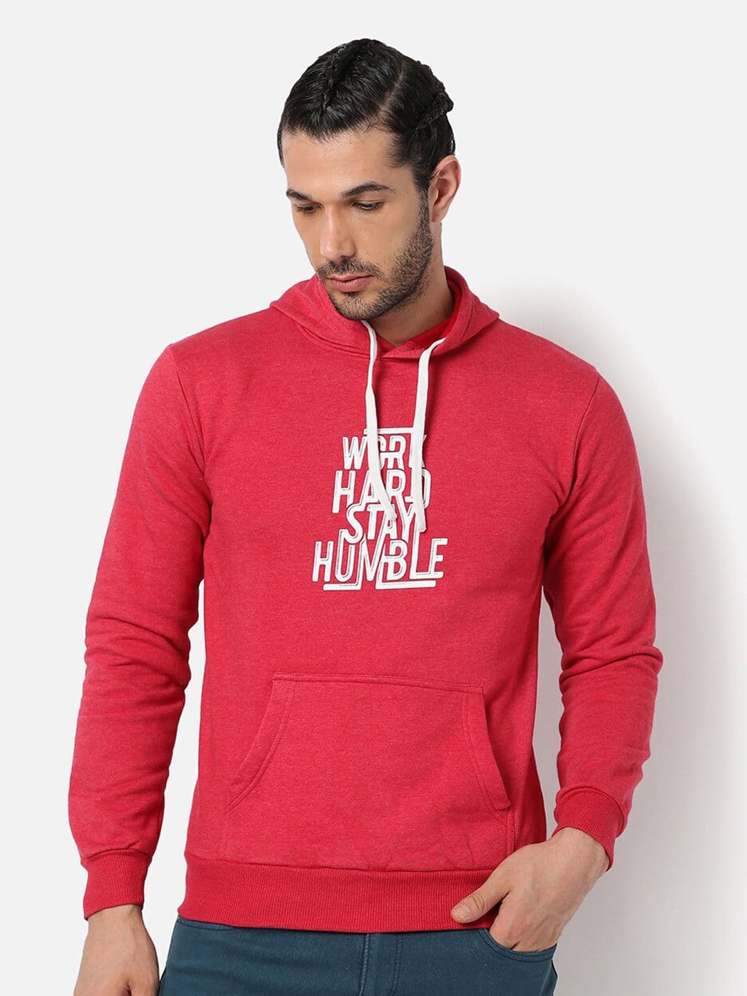 CAHOOT Men Maroon Printed Cotton Hooded Sweatshirt - view 1