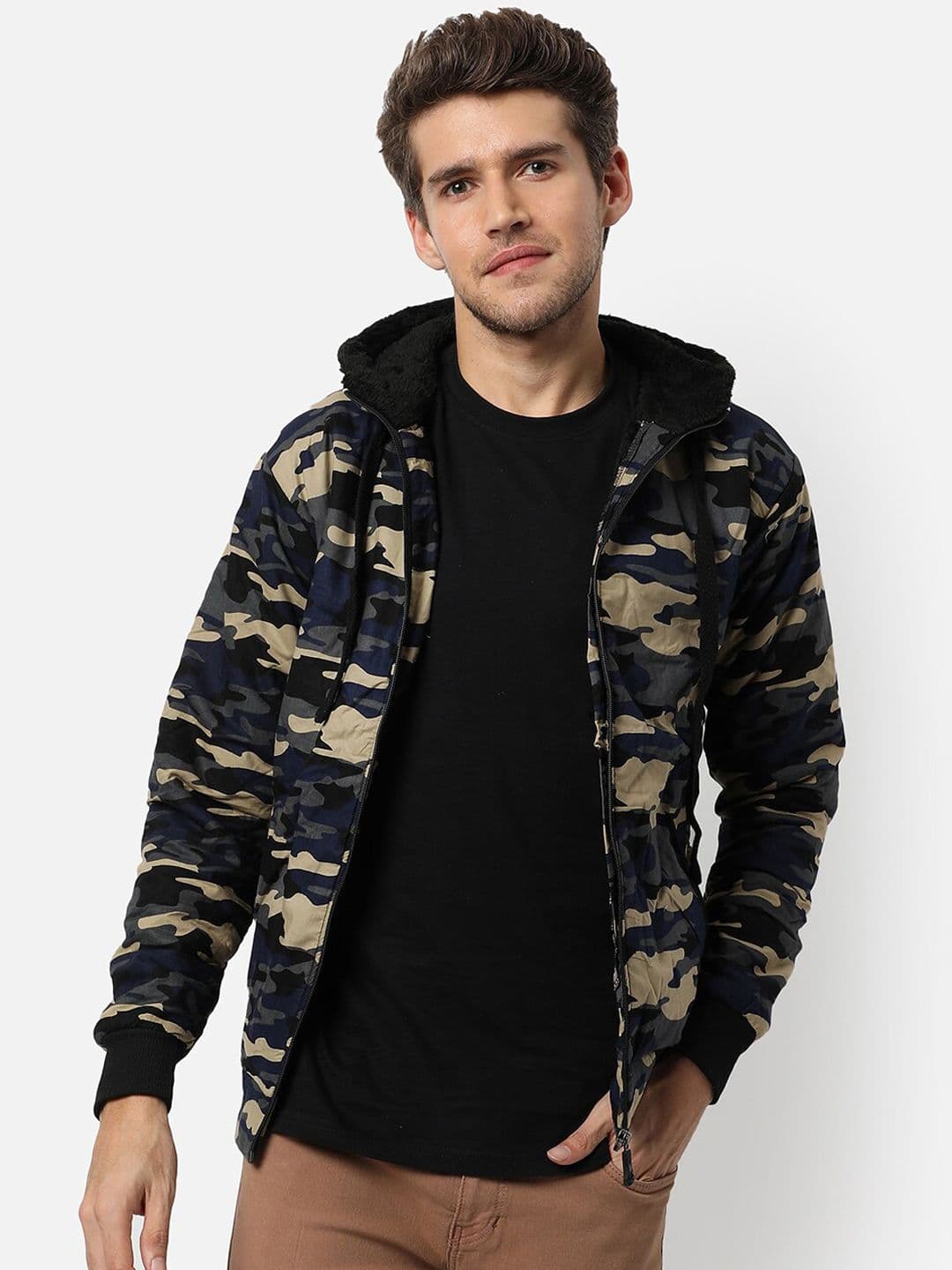 CAHOOT Men Olive Green Beige Camouflage Bomber Jacket - view 1