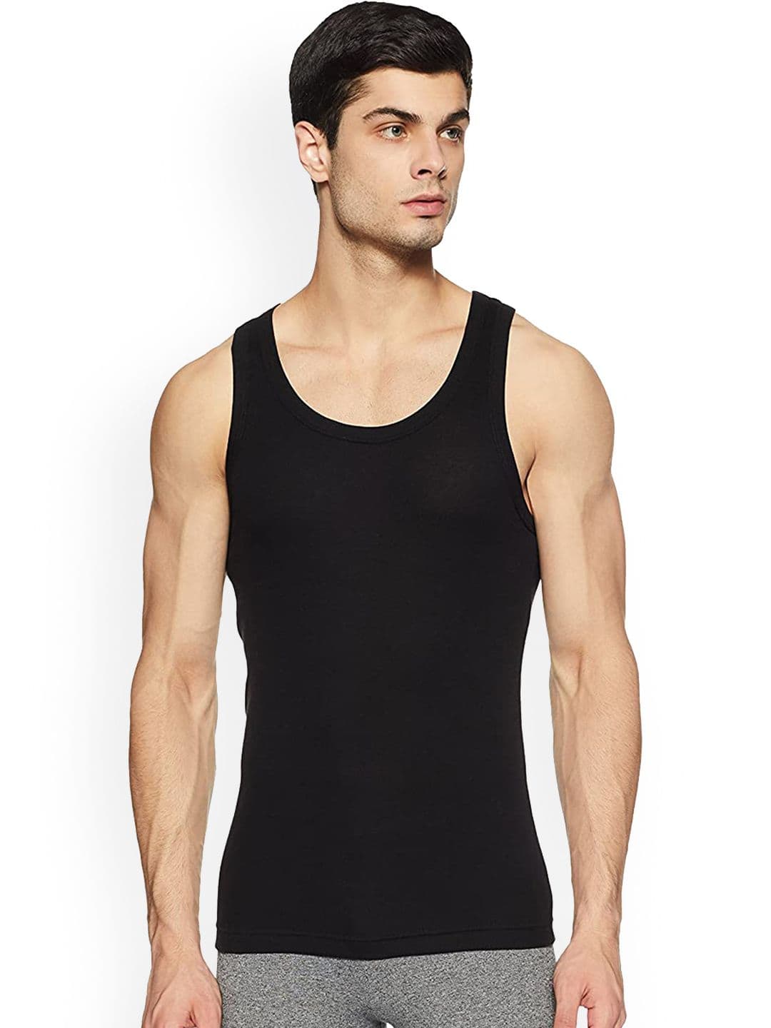 Macroman M-Series Men Black Solid Cotton Snug Fit Basic Vests - view 1
