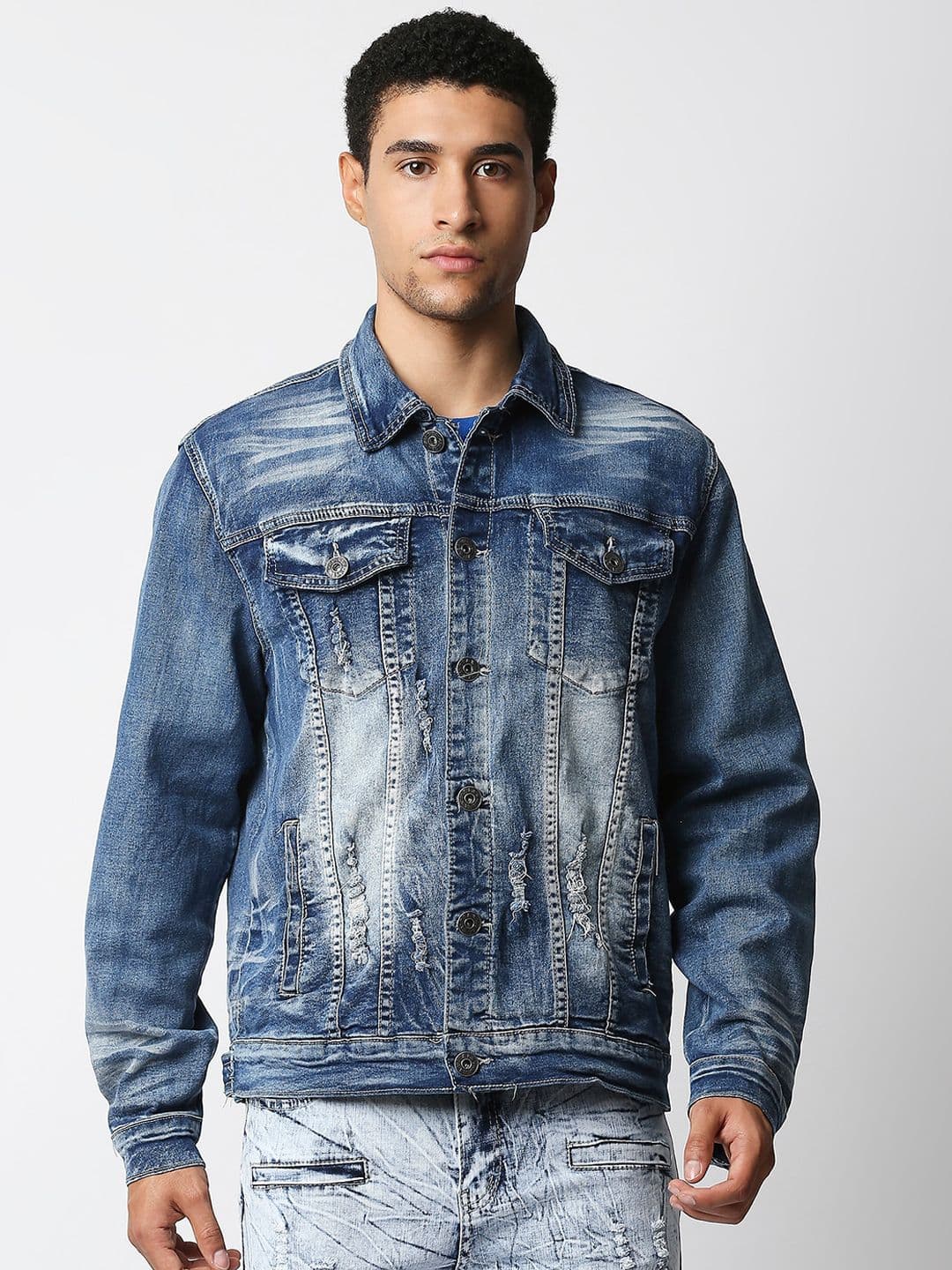 WAIMEA Men Blue Washed Denim Jacket - view 1