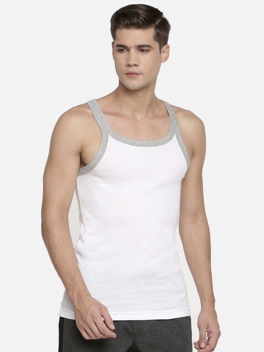 Macroman M-Series Men White Solid Cotton Gym Vest - view 1
