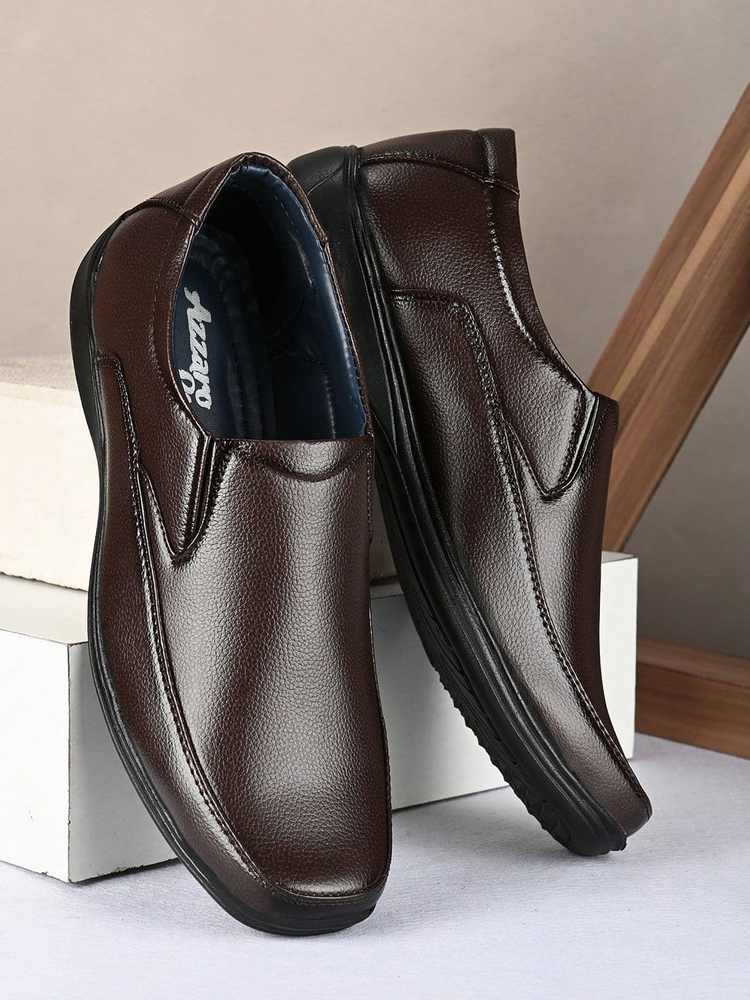 Azzaro Black Men Brown Solid Formal Slip On Shoes - view 1