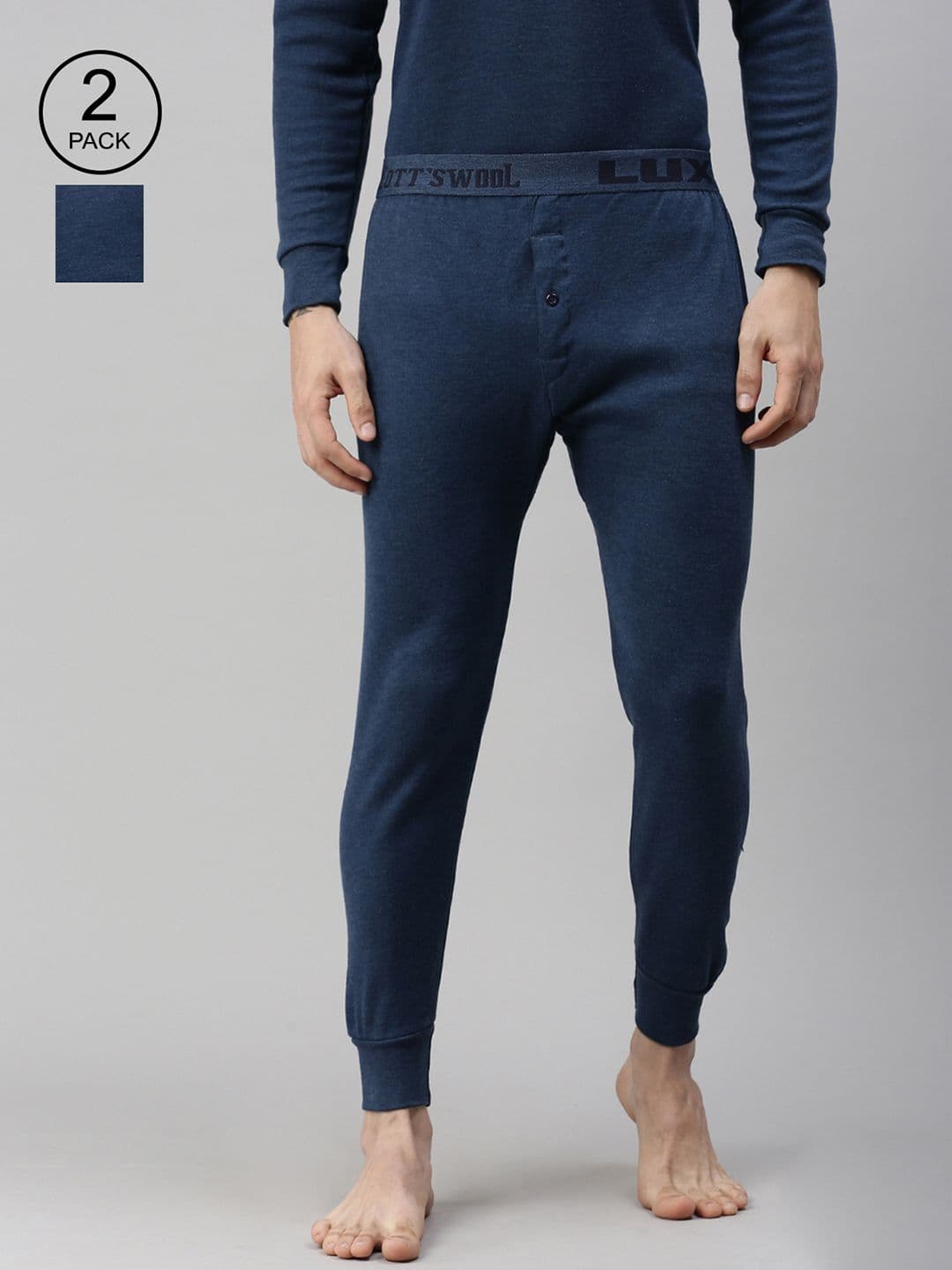 Lux Cottswool Men Blue Solid Cotton Thermal Bottom - view 1
