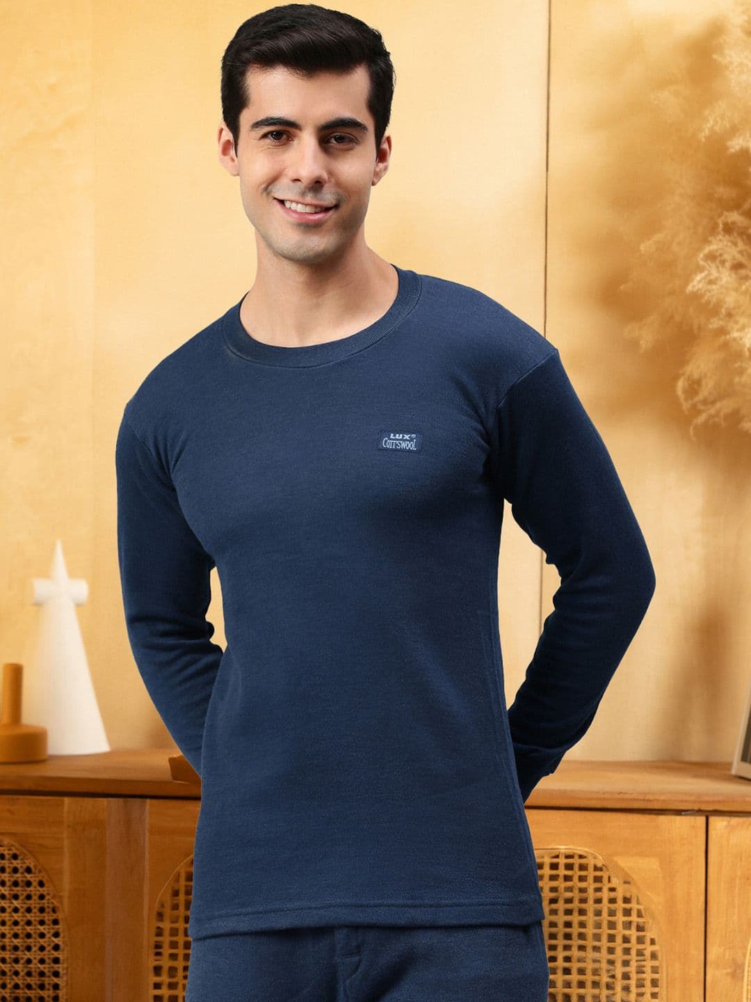 Lux Cottswool Men Blue Solid Cotton Thermal Top - view 1