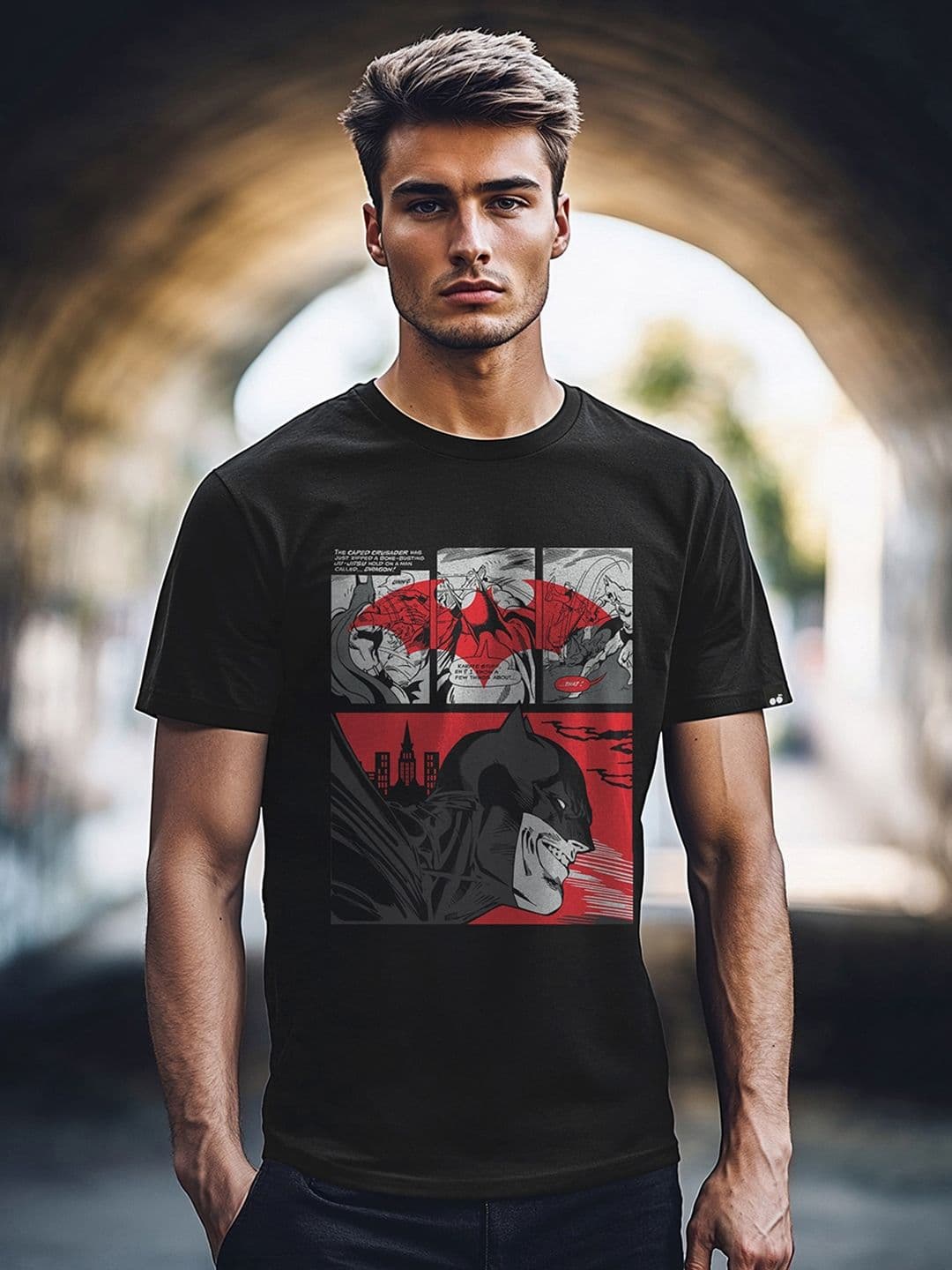 Bewakoof Men's Black Batman Comical Graphic Printed T-shirt - view 1