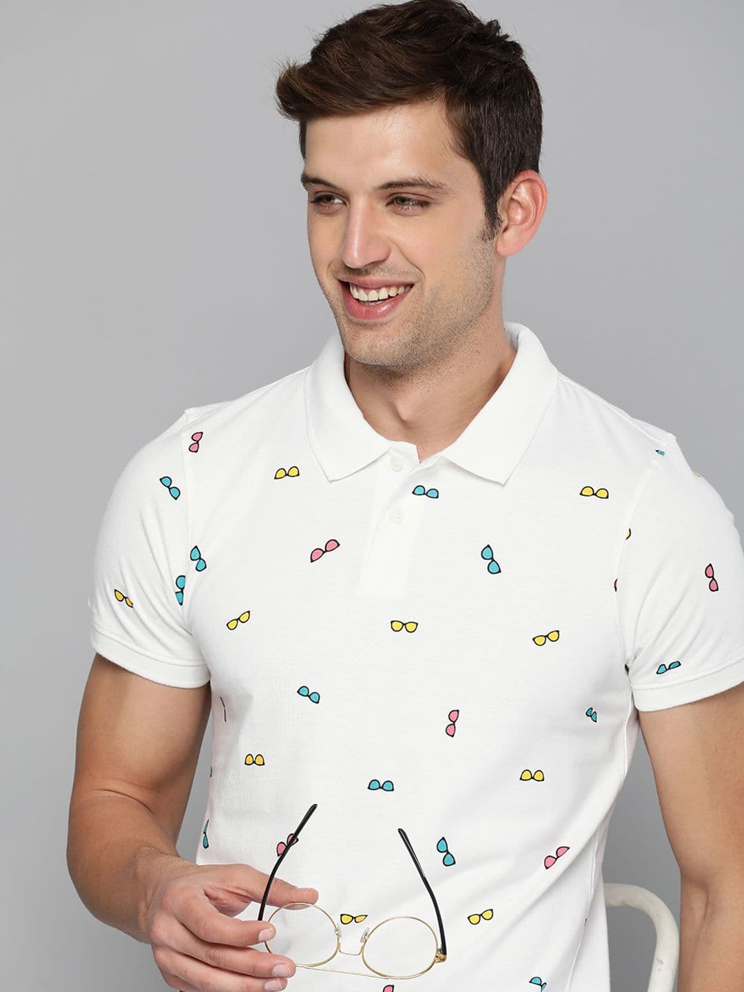 Mast & Harbour Men White Cotton Printed Polo Collar T-shirt - view 1