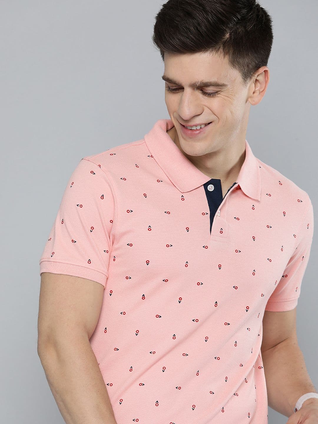 Mast & Harbour Men Pink Cotton Printed Polo Collar Short Sleeves T-shirt - view 1